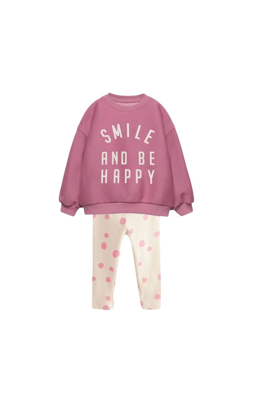 Smile And Be Happy Kız Çocuk Sweatshirt ve Tayt Takım