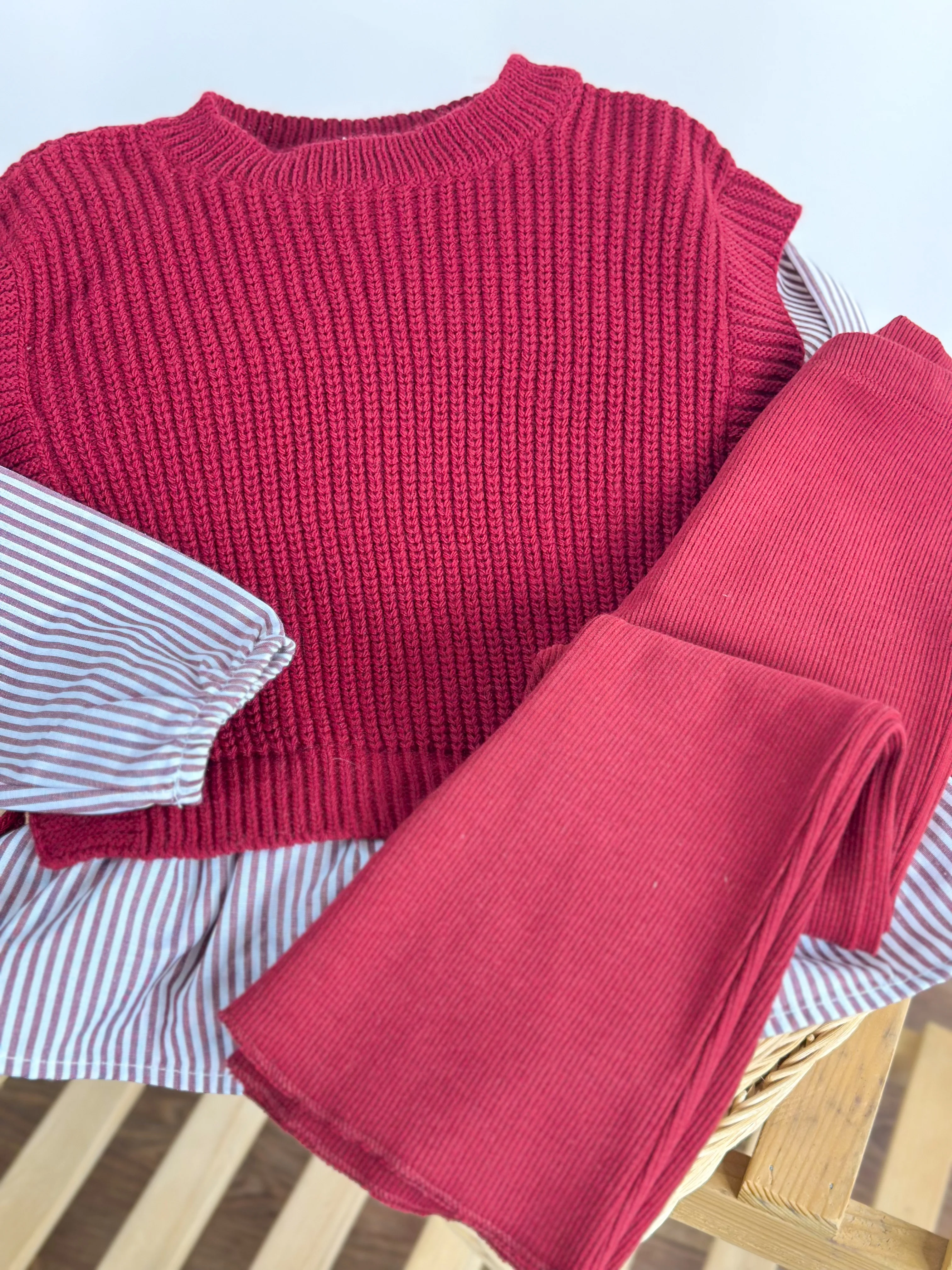 Gömlek Detaylı Triko ve İspanyol Paça Tayt Takım