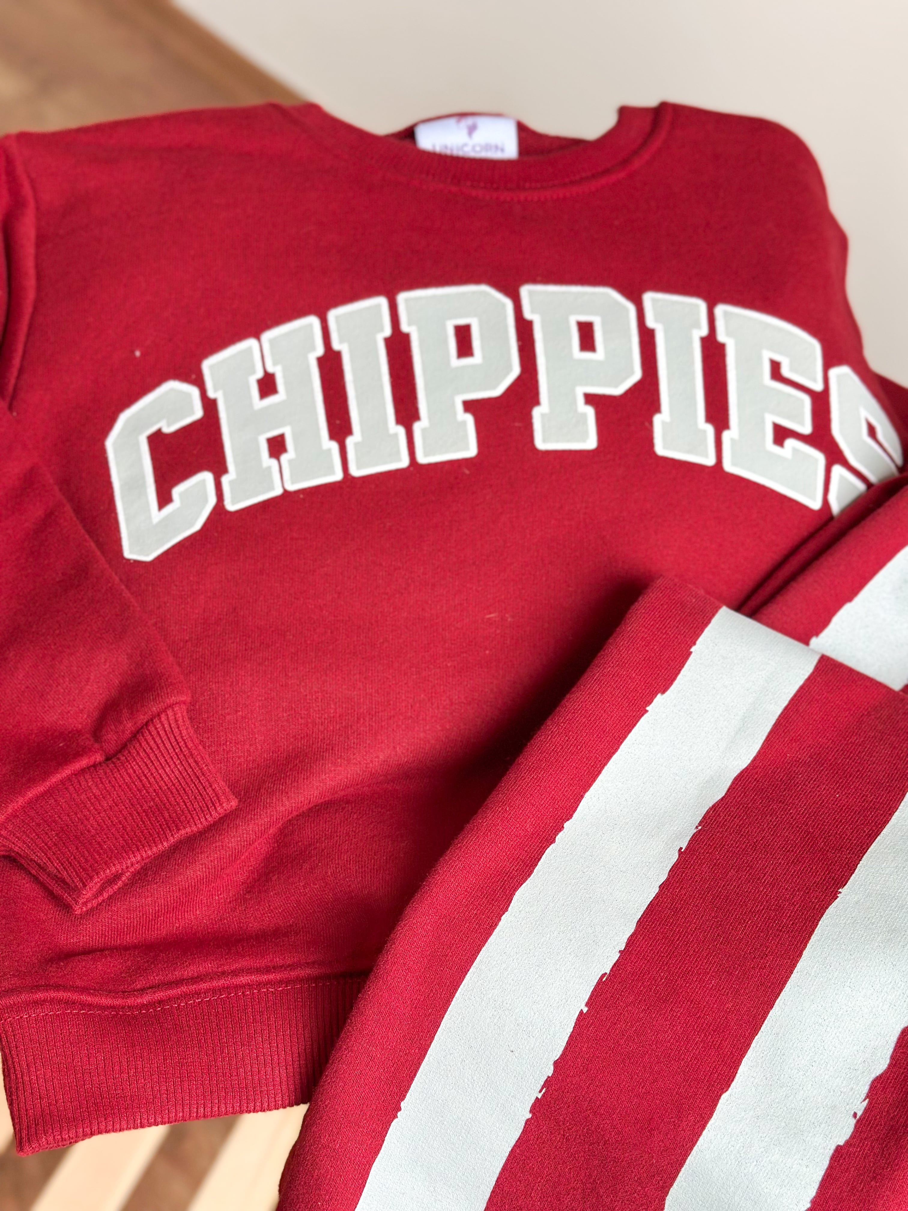 Unisex CHIPPIES Baskılı Sweatshirt ve 3 İplik Eşofman Takımı