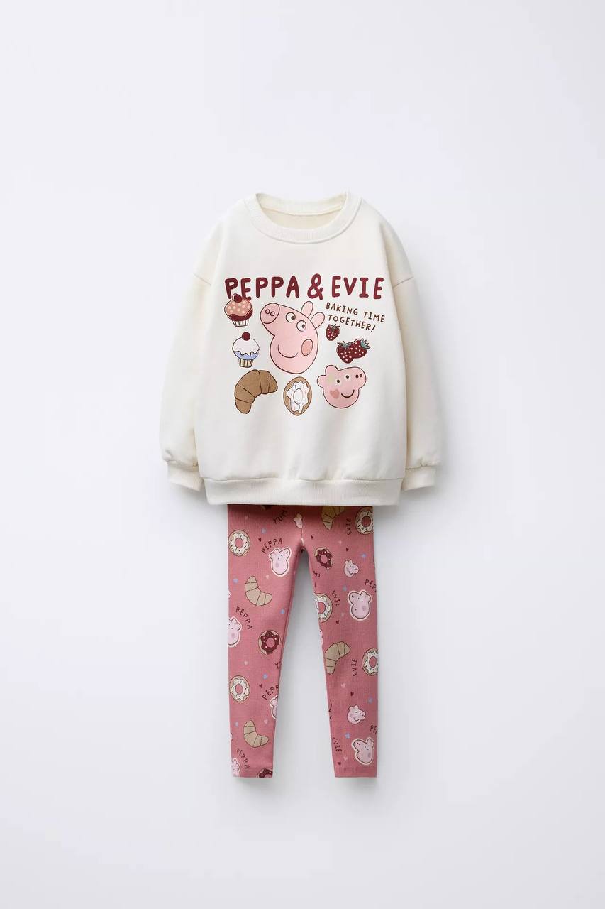 Peppa Baskılı Sweatshirt ve Tayt Takım