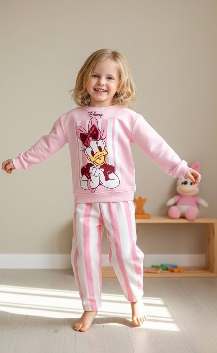 DAİSY DUCK 3D FİYONK Detaylı Sweatshirt ve Dokuma Pantolon Takım