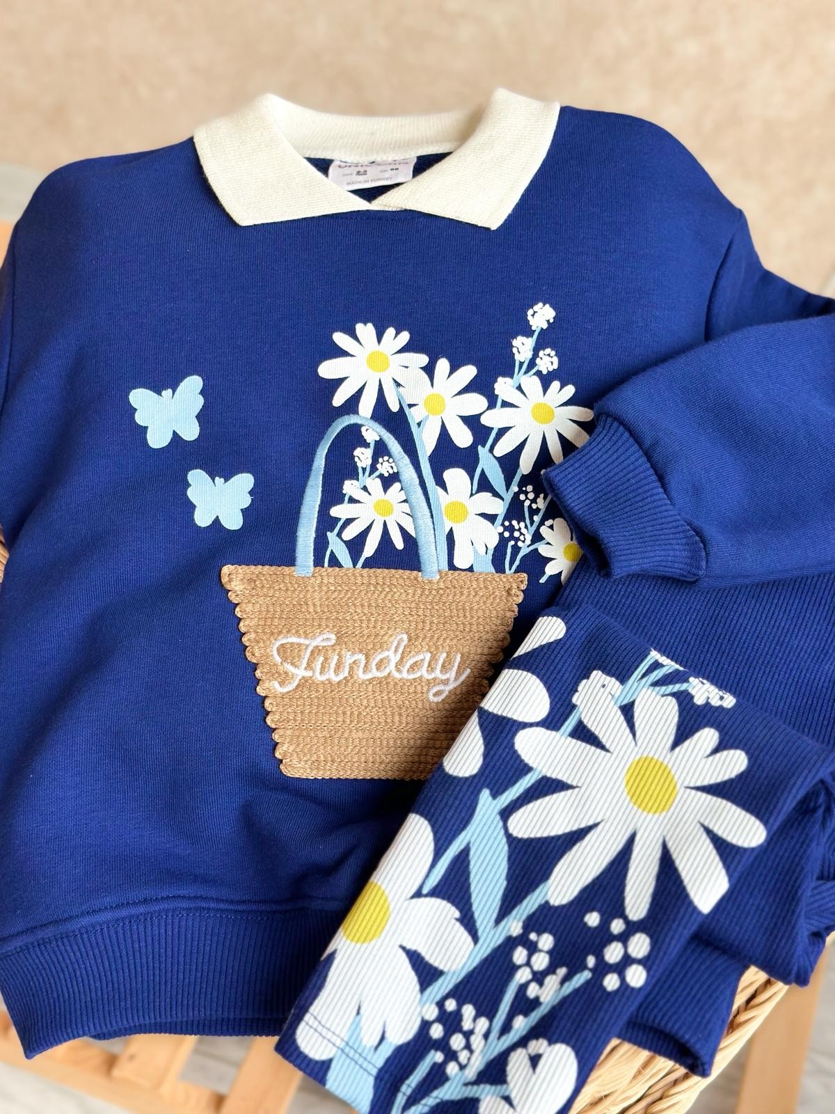 FUNDAY DAISY Pamuk Hasır Nakışlı Sweatshirt ve Tayt Takım