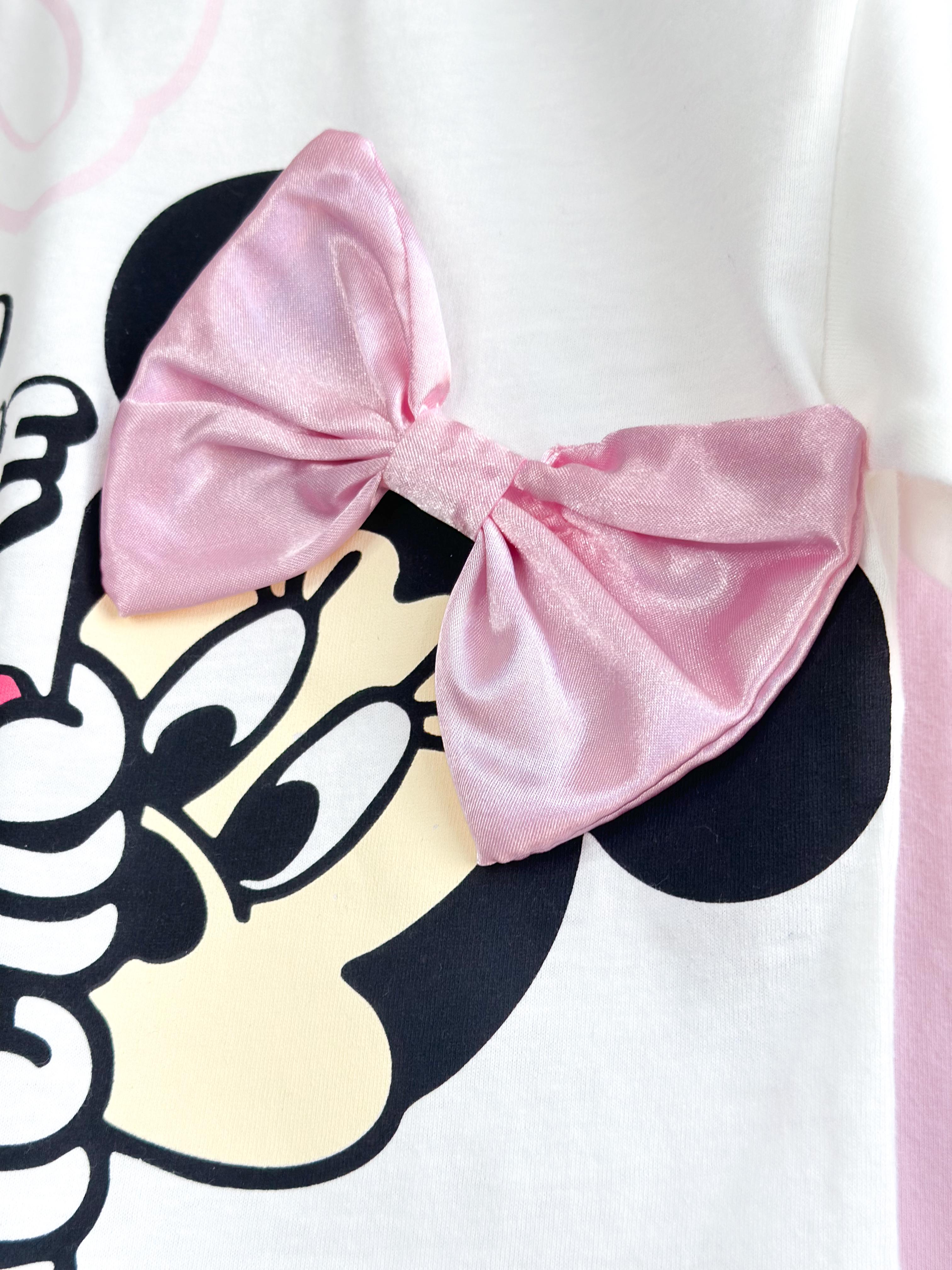 MINNIE FACE 3D Saten Kurdele Detaylı T-Shirt ve Tayt Takım