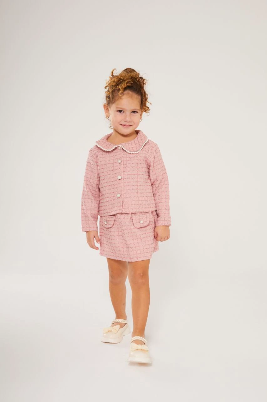 İnci Detaylı Tüvit Kız Çocuk Takım-Pembe