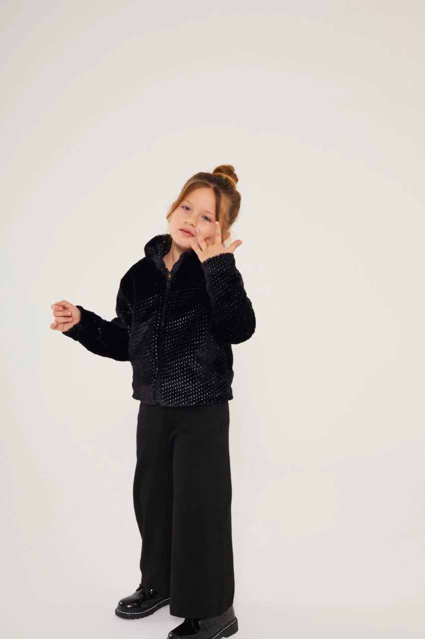 Sim Baskılı Peluş Ceket ve Triko Pantolon Takım