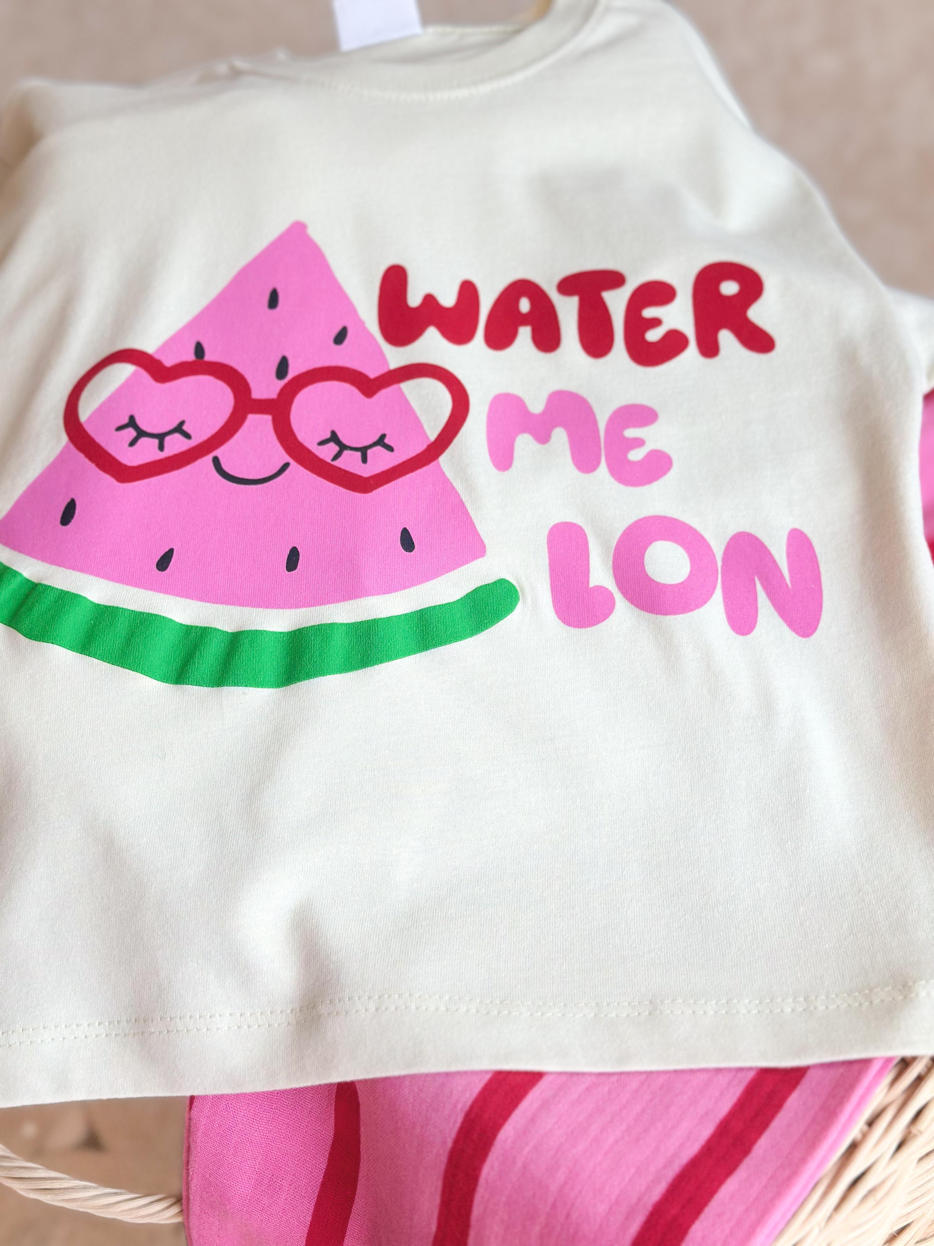 WATERMELON Kabartma Baskılı 3D T-Shirt ve Müslin Pantolon Takım