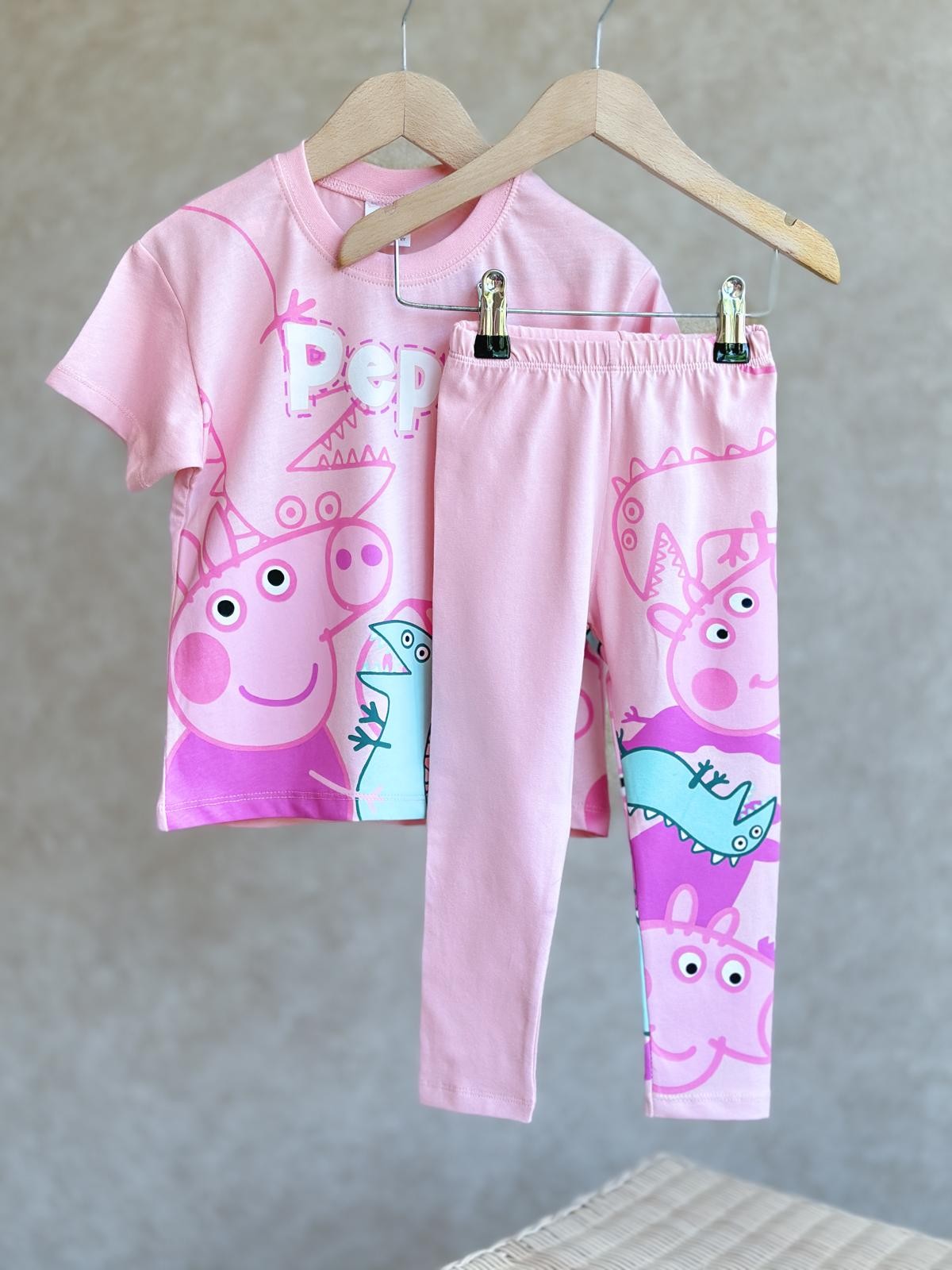 PEPPA Baskılı Açık Pembe Taytlı Takım