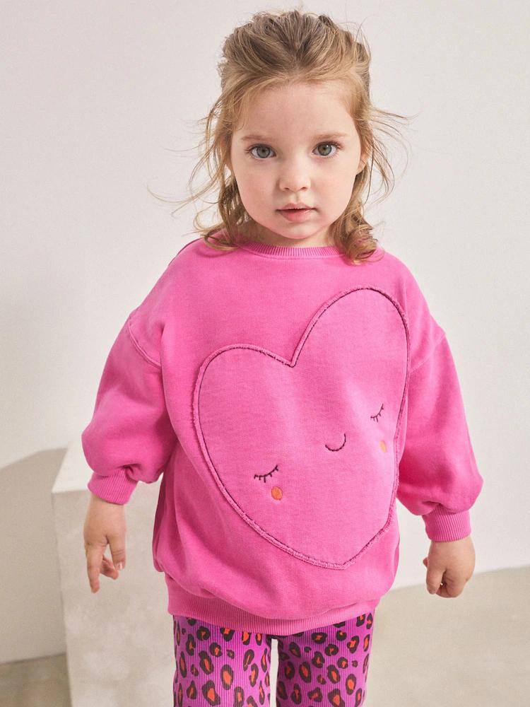 Kalp Detay Sweatshirt ve Leopar Desenli Tayt Takım