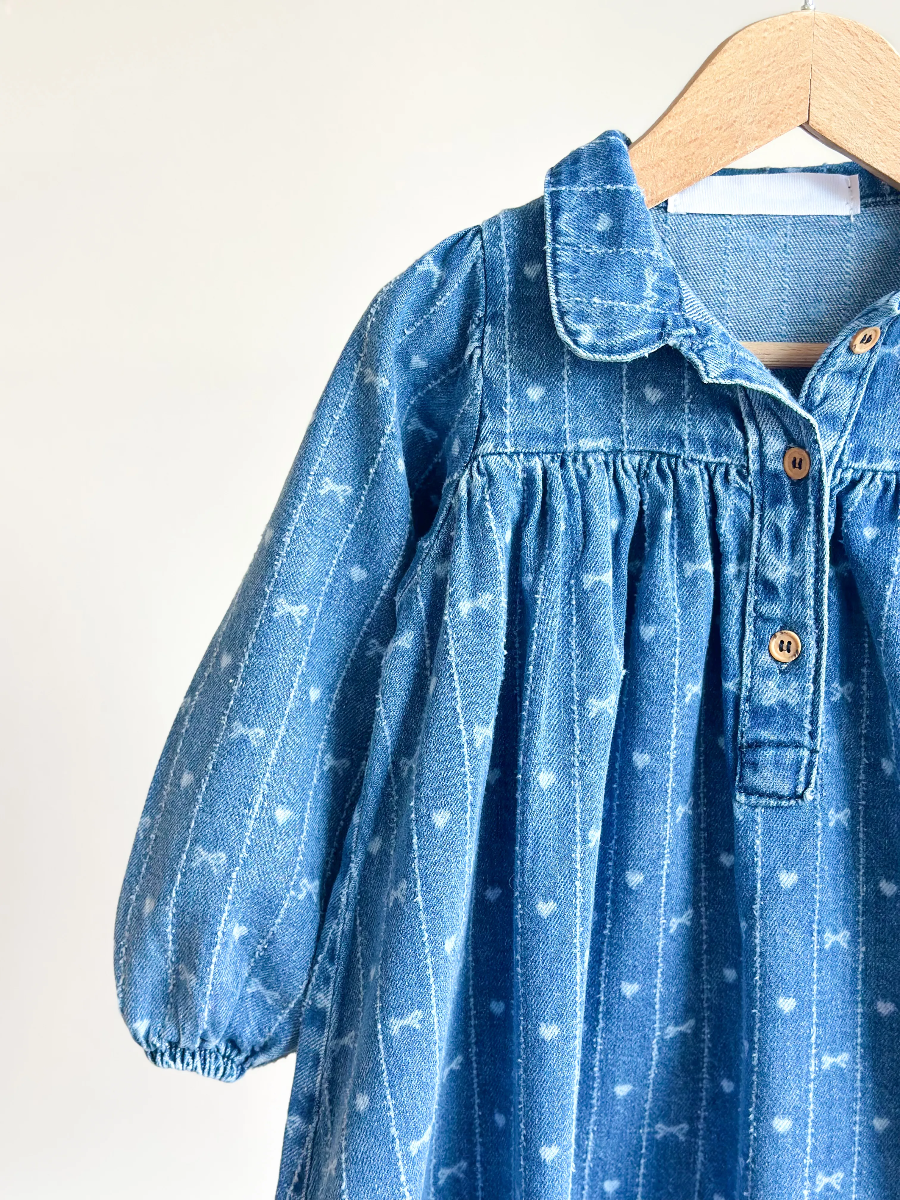 BLUE DREAMS Lazer Fiyonk Baskılı Yumuşak Dokulu Denim Elbise