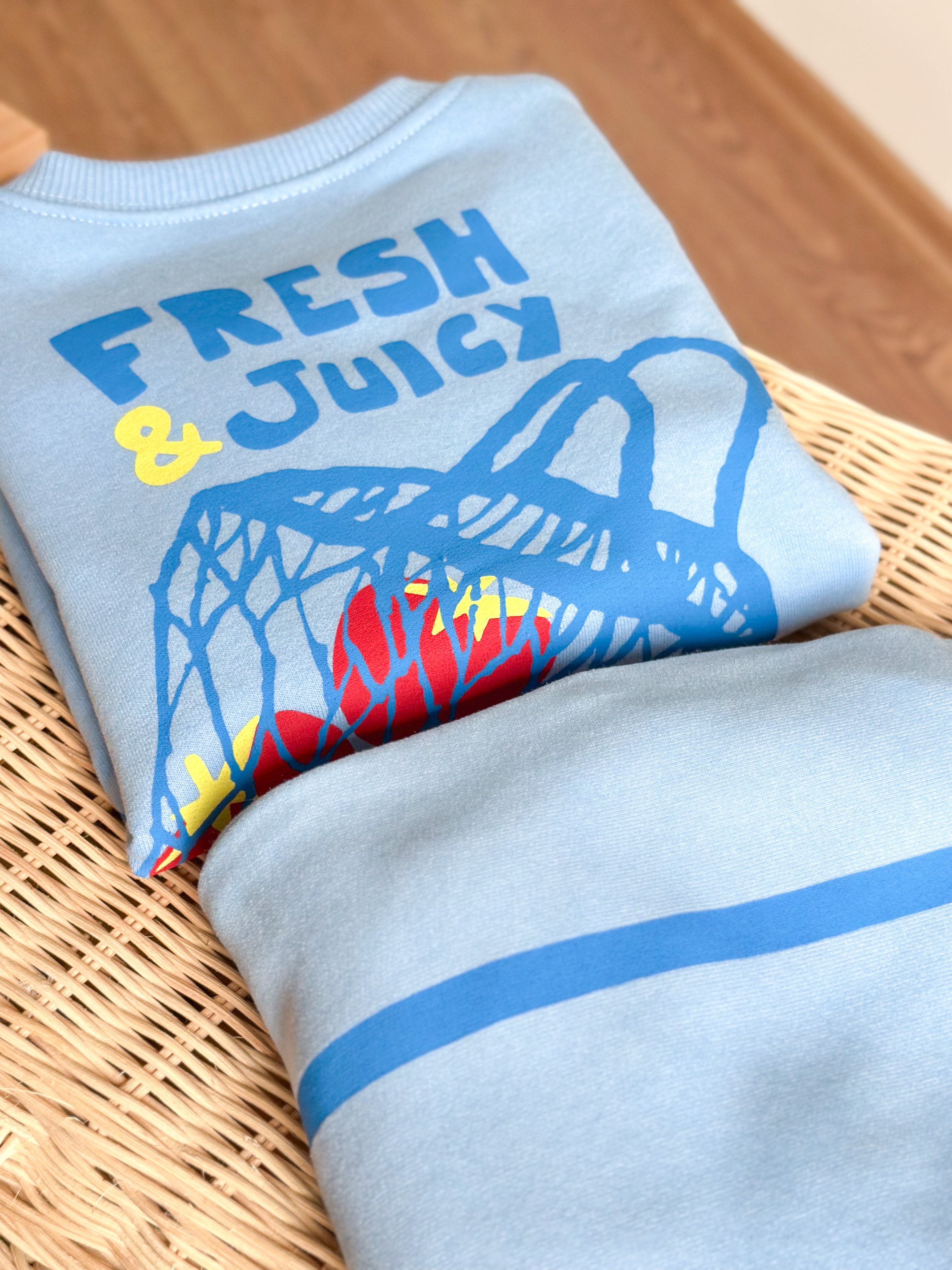 FRESH & JUİCY BASKILI Sweatshirt ve 3 İplik Alt Eşofman Takım-Mavi