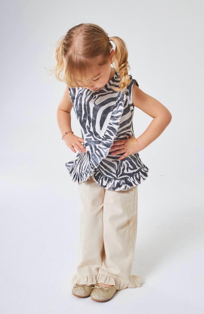 Zebra Desenli Bluz ve Keten Pantolon Takım