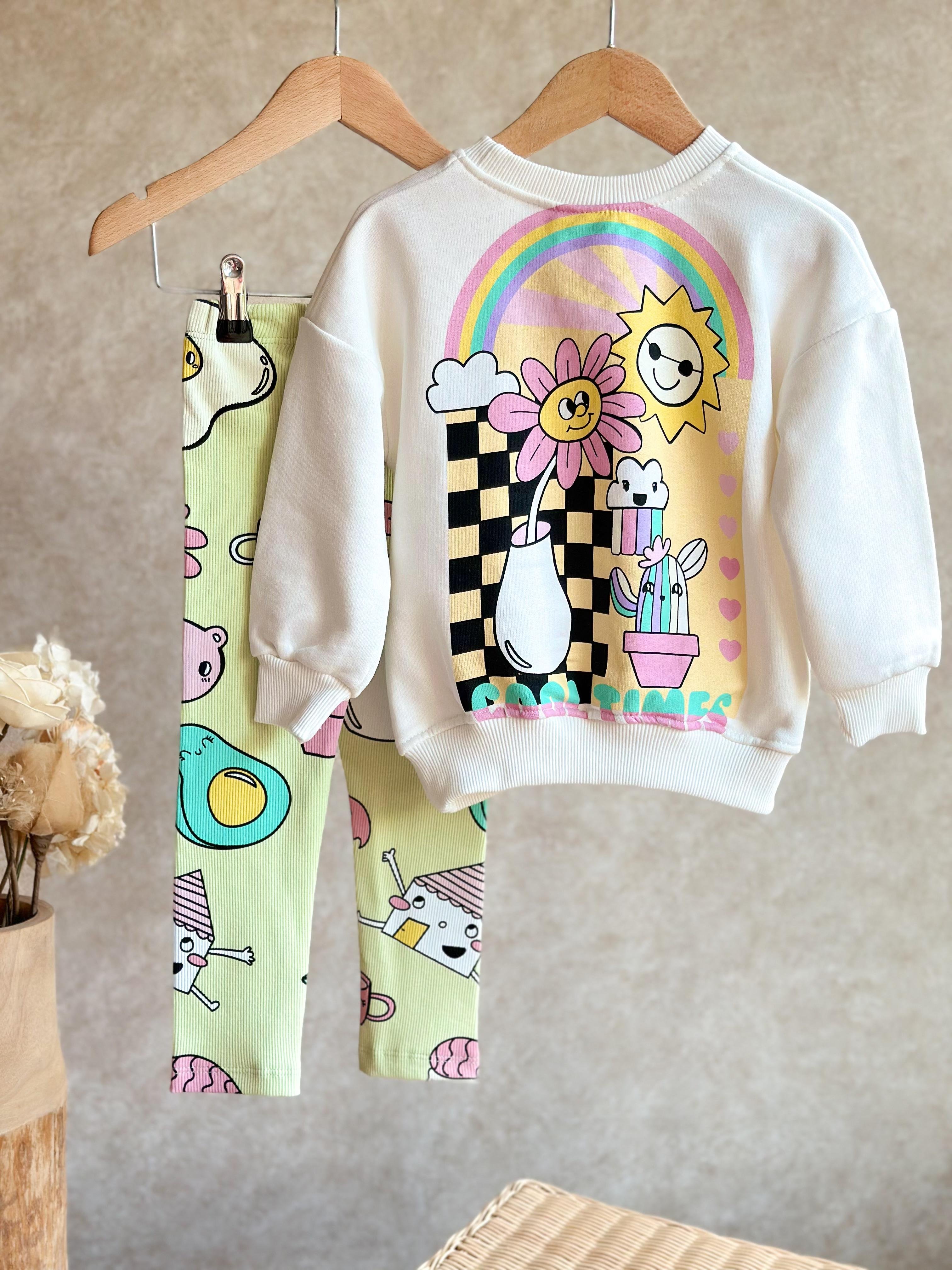 Cool Times 3 İplik Sweatshirt ve Tayt Kız Çocuk Takım