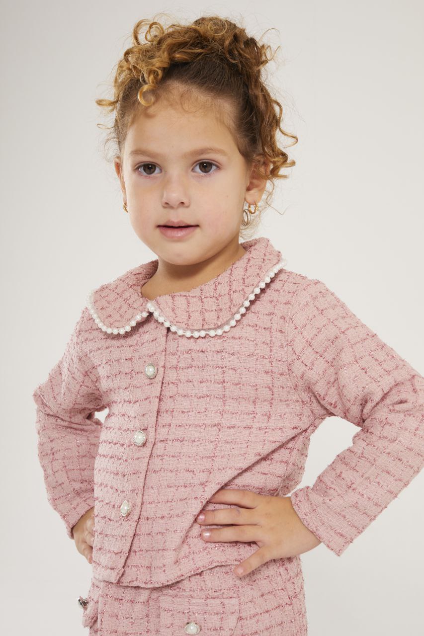 İnci Detaylı Tüvit Kız Çocuk Takım-Pembe