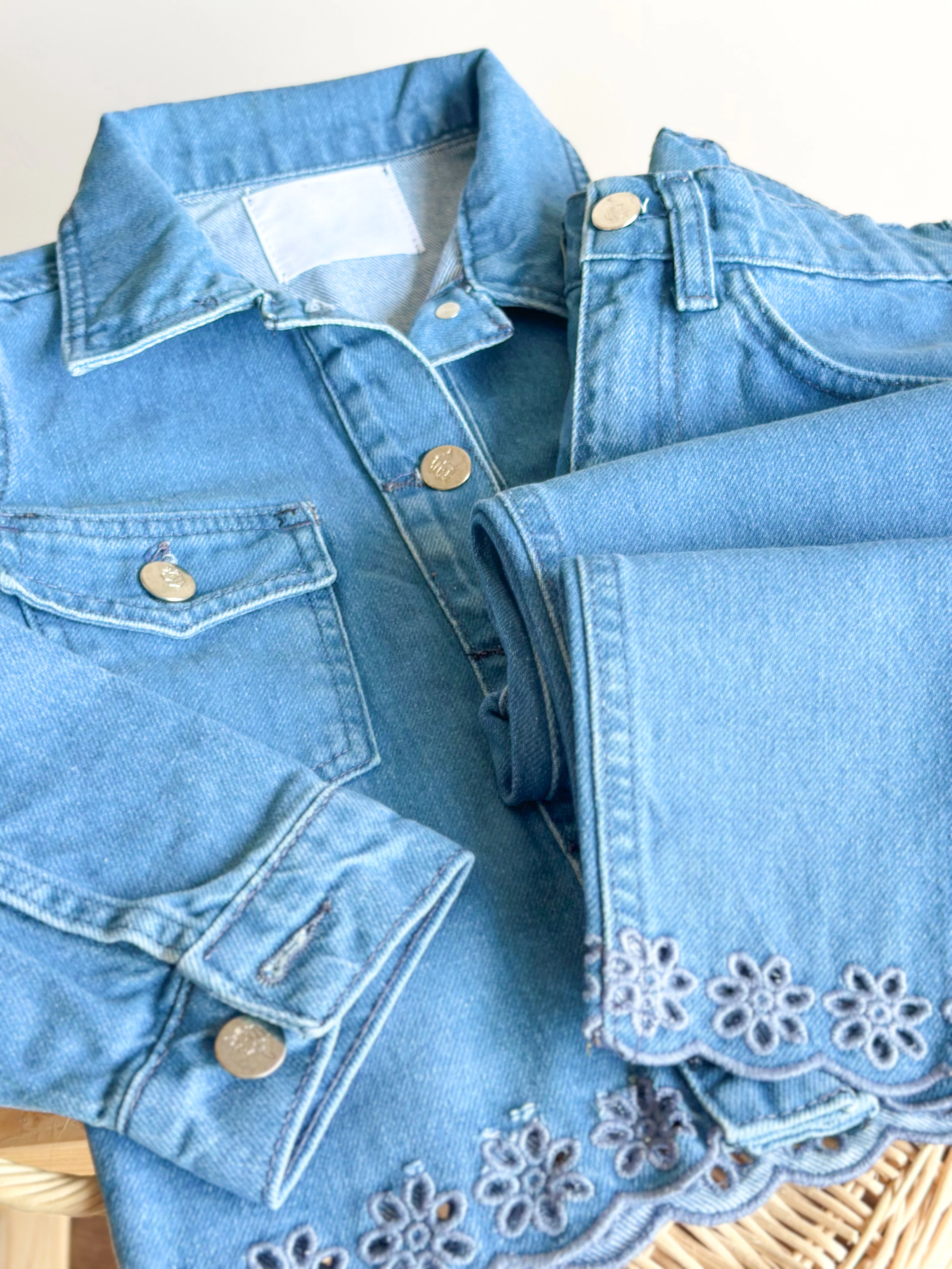 Yeni Sezon Nakış Detaytlı Kot Denim Takım