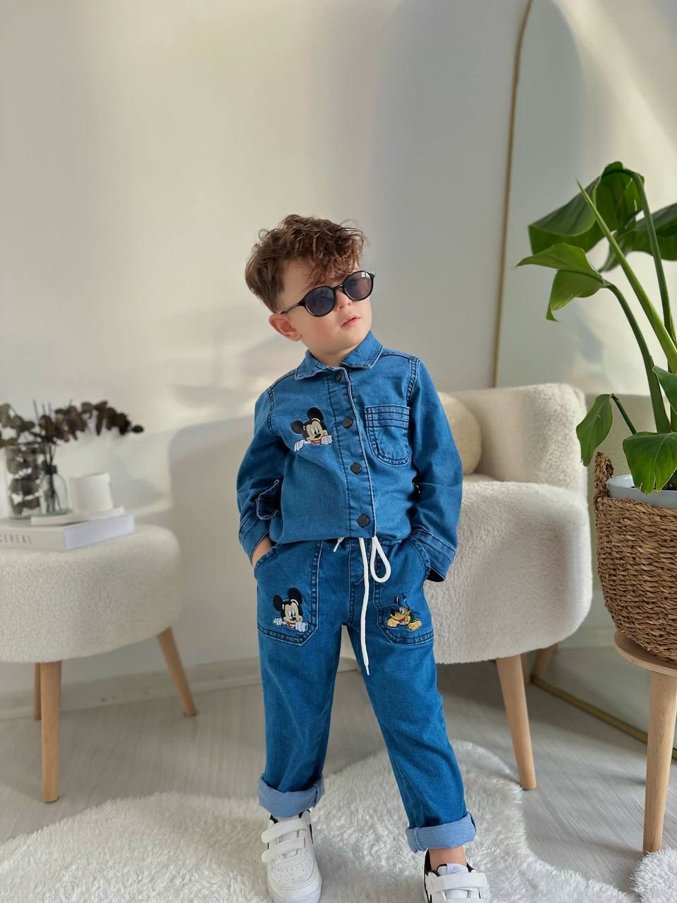 Mickey Baskılı Denim Takım