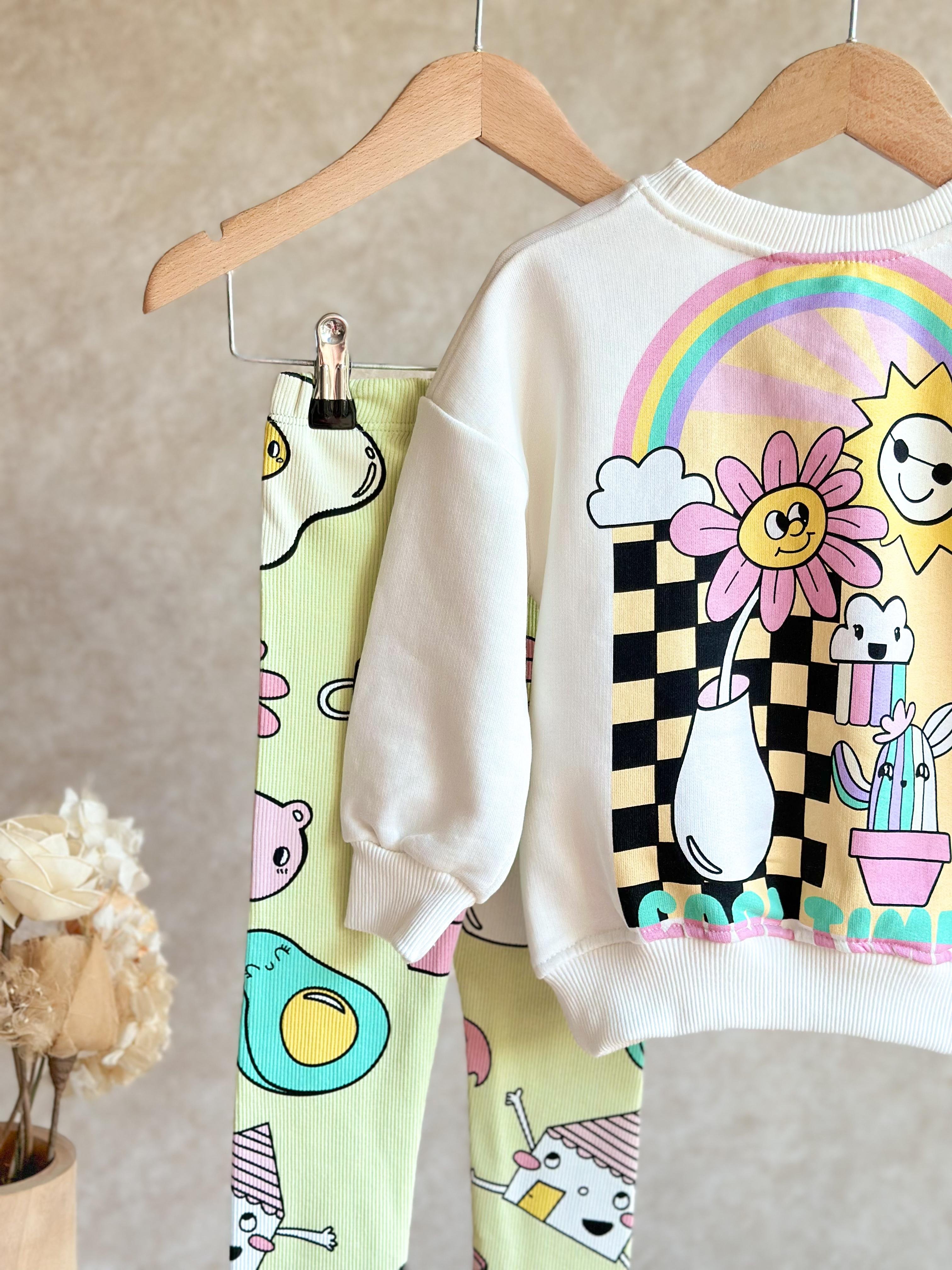 Cool Times 3 İplik Sweatshirt ve Tayt Kız Çocuk Takım