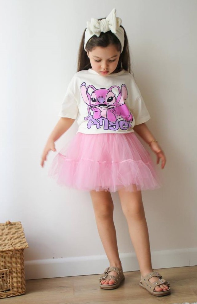 Tütü Etekli Stitch Takım-Pink