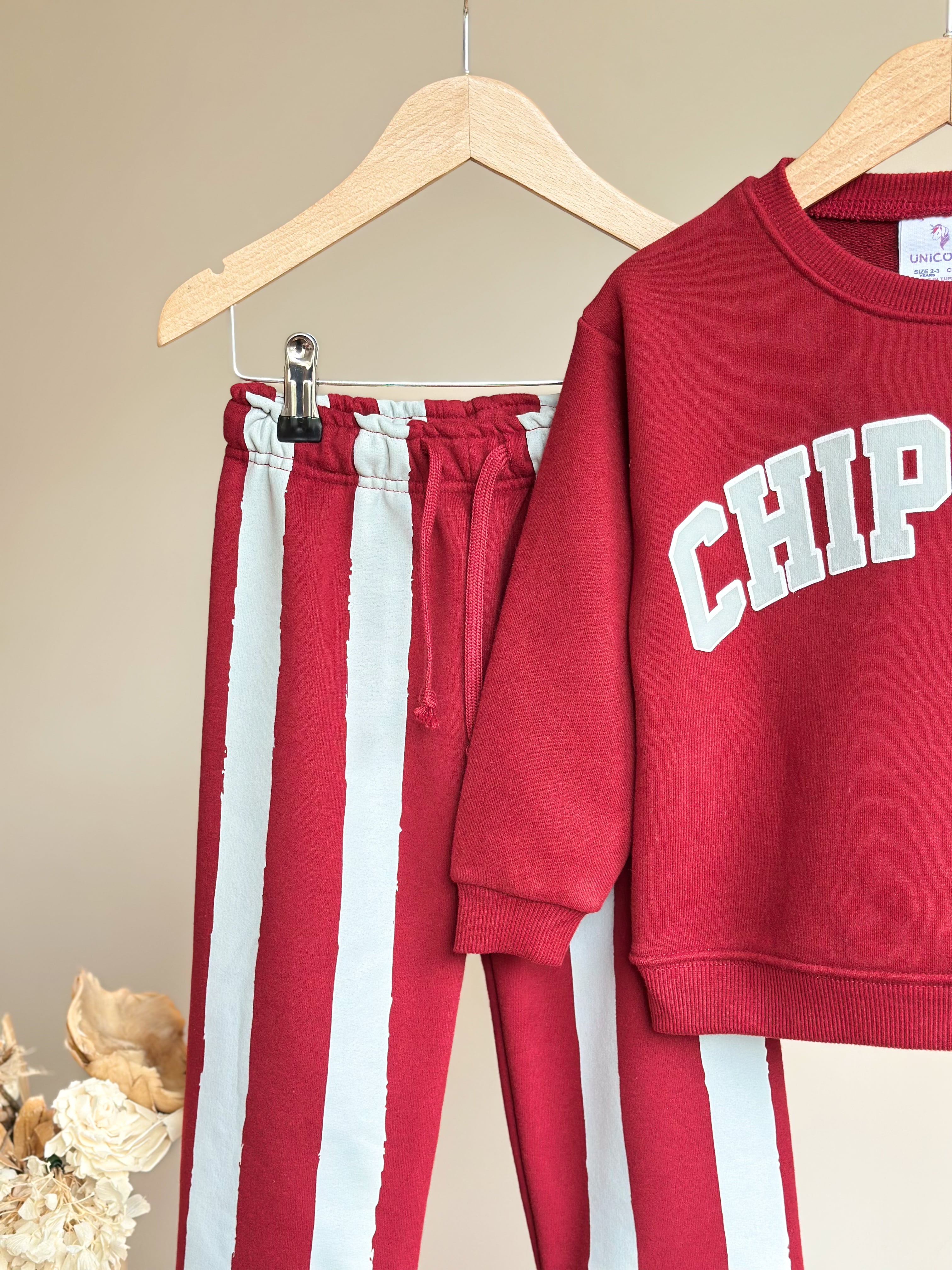 Unisex CHIPPIES Baskılı Sweatshirt ve 3 İplik Eşofman Takımı
