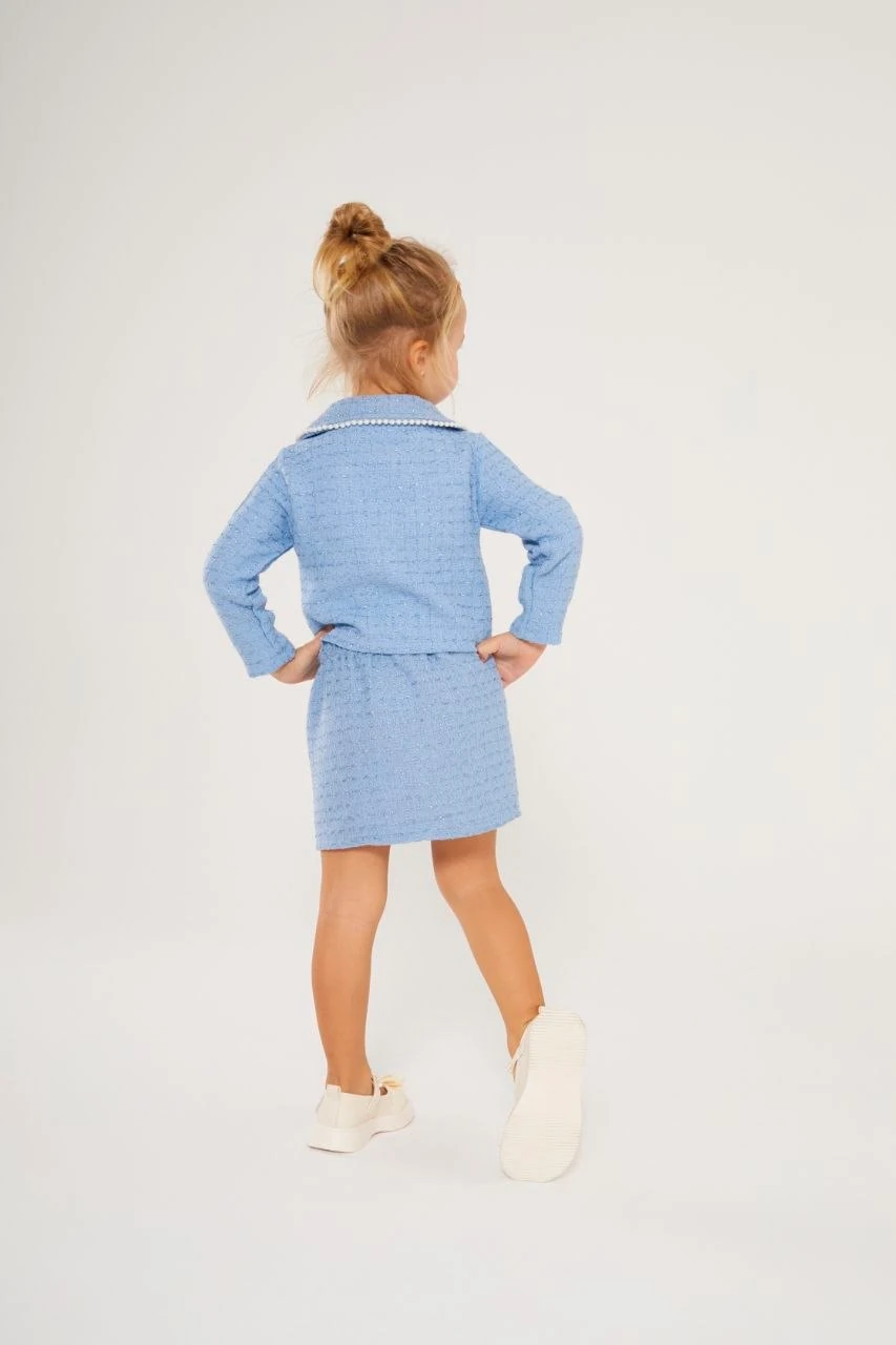 İnci Detaylı Tüvit Kız Çocuk Takım-Mavi