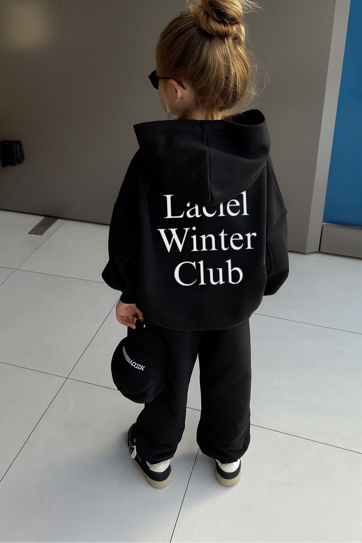Winter Club Baskılı Kapüşonlu Sweatshirt ve Eşofman Takım-Siyah