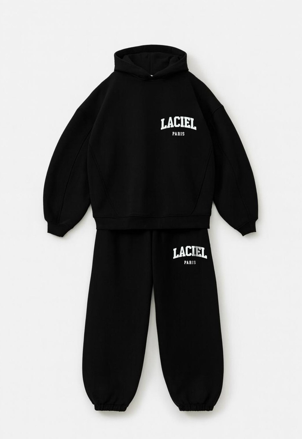 Winter Club Baskılı Kapüşonlu Sweatshirt ve Eşofman Takım-Siyah