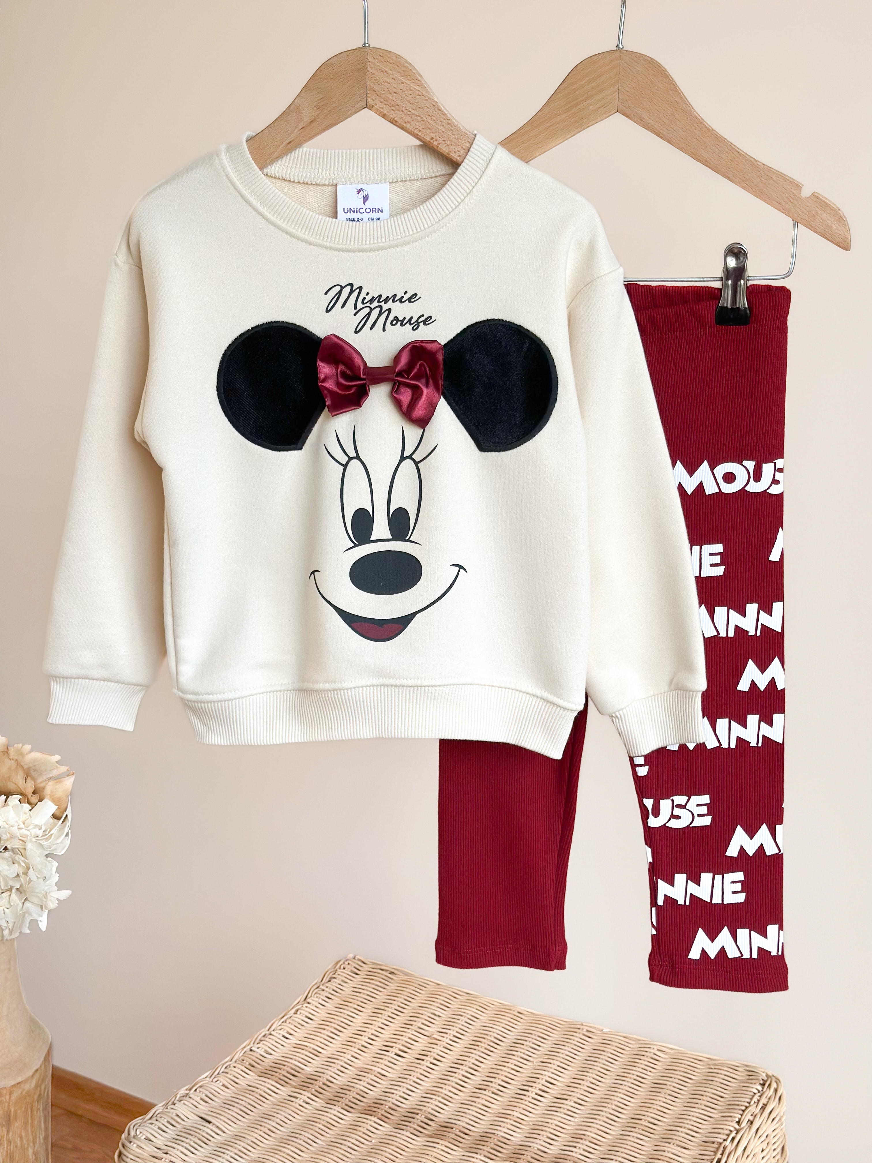 3D Fiyonk ve Kulak Detaylı Sweatshirt ve Tayt Kız Çocuk Takım