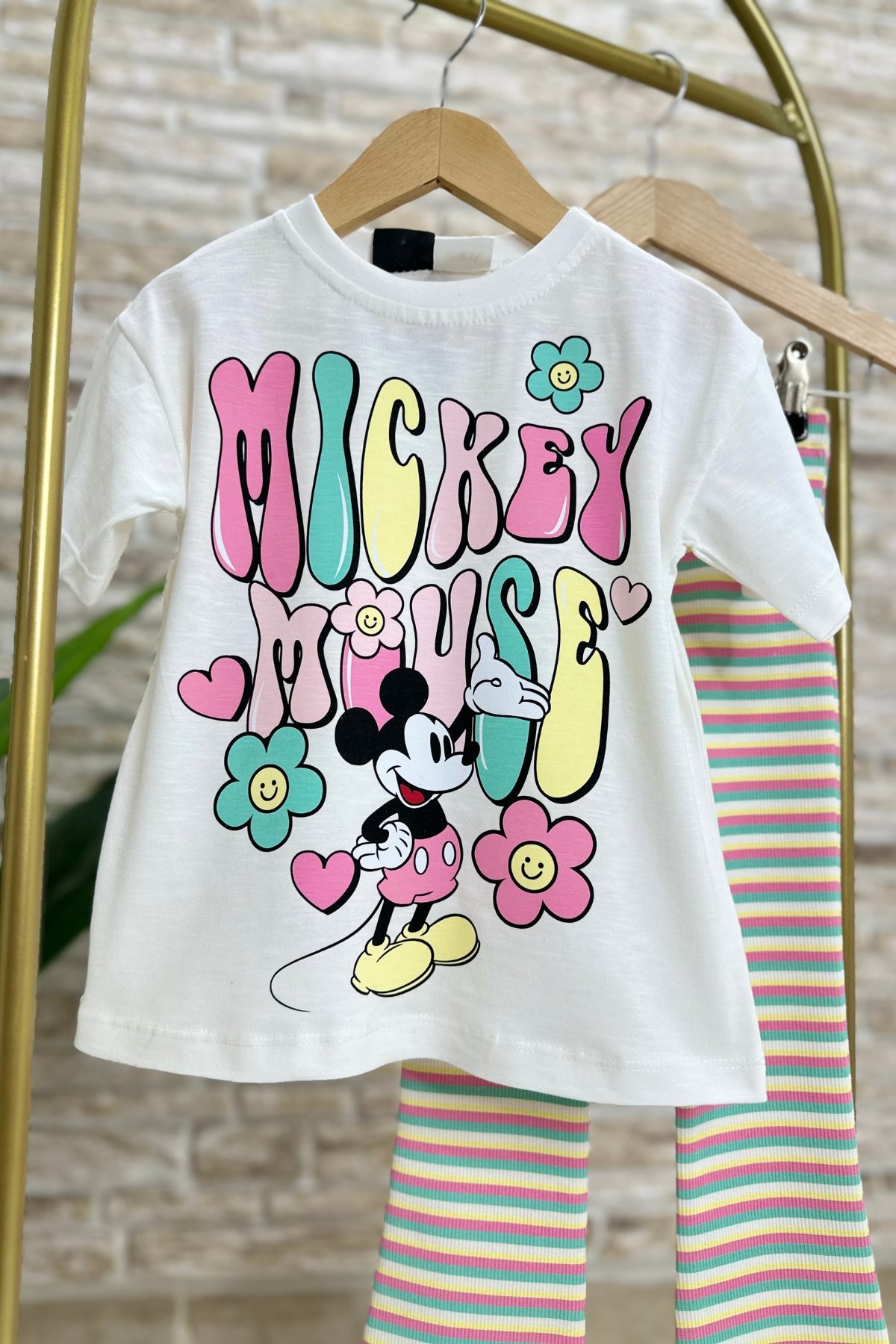 Minnie Çizgili Fitilli Tayt Takım