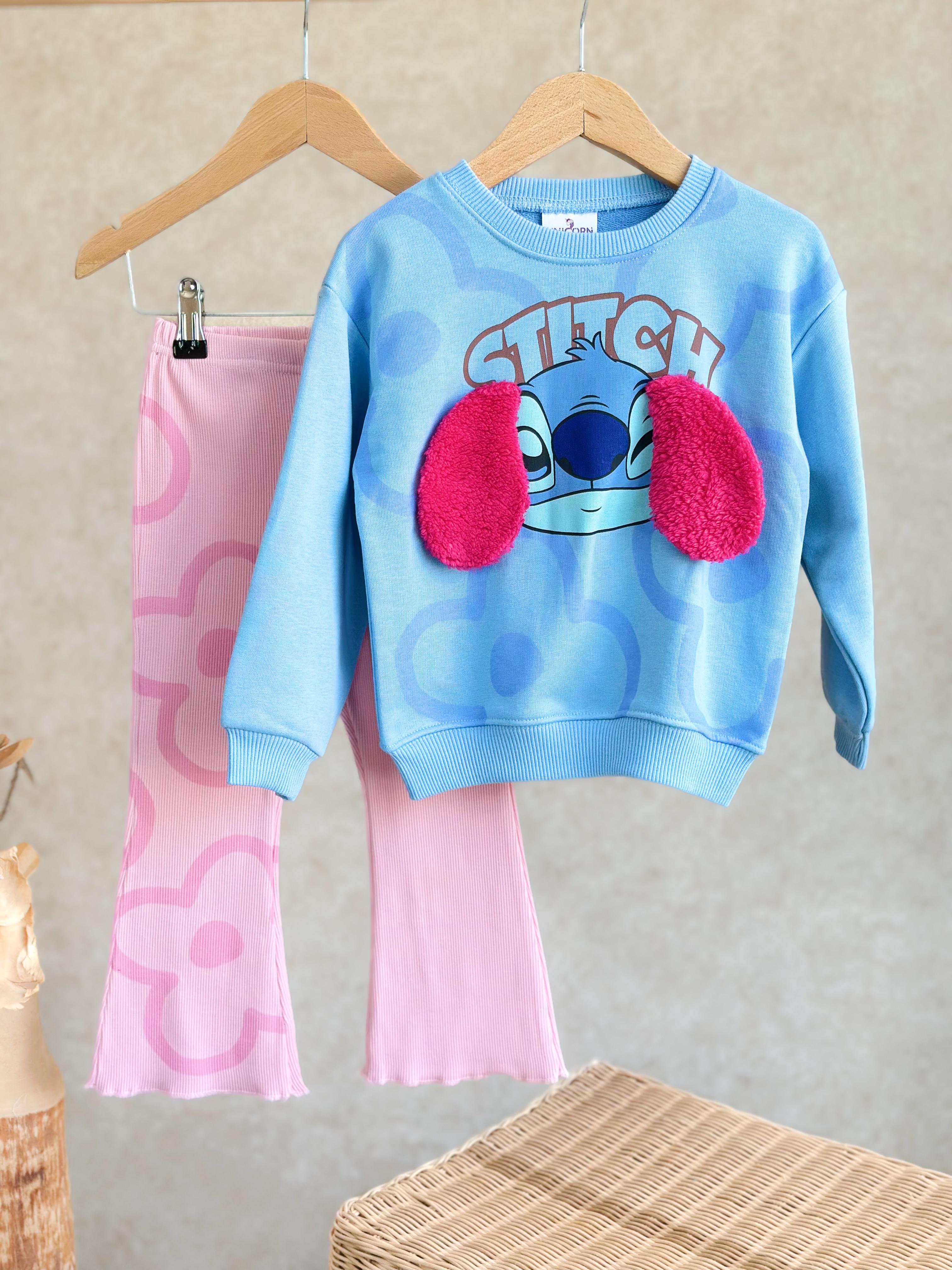 LİO&STİTCH Peluş Kulak Detaylı Sweatshirt ve İspanyol Paça Tayt Takım