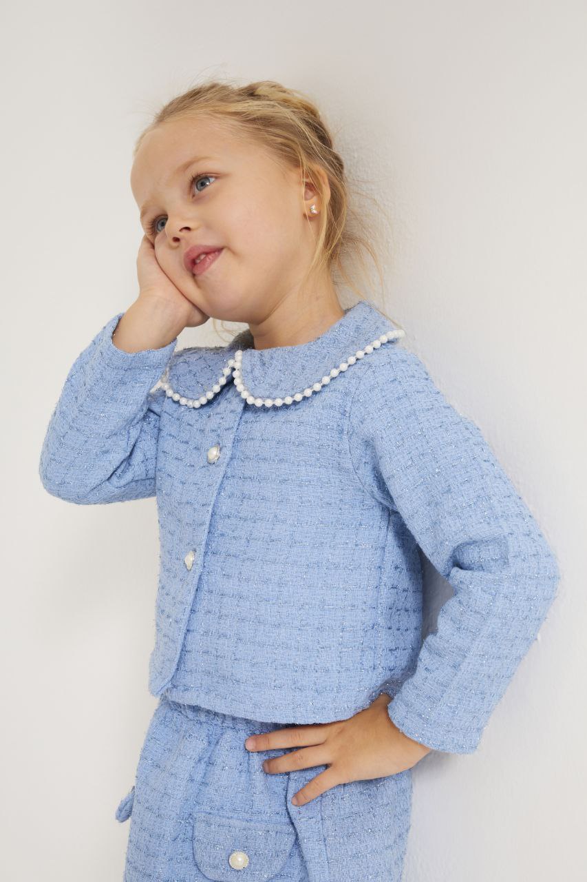 İnci Detaylı Tüvit Kız Çocuk Takım-Mavi