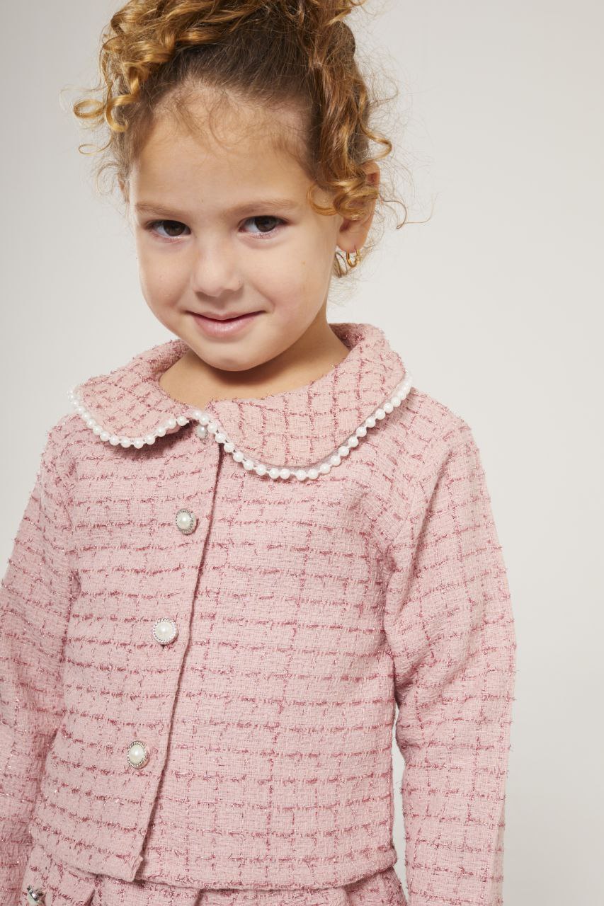 İnci Detaylı Tüvit Kız Çocuk Takım-Pembe