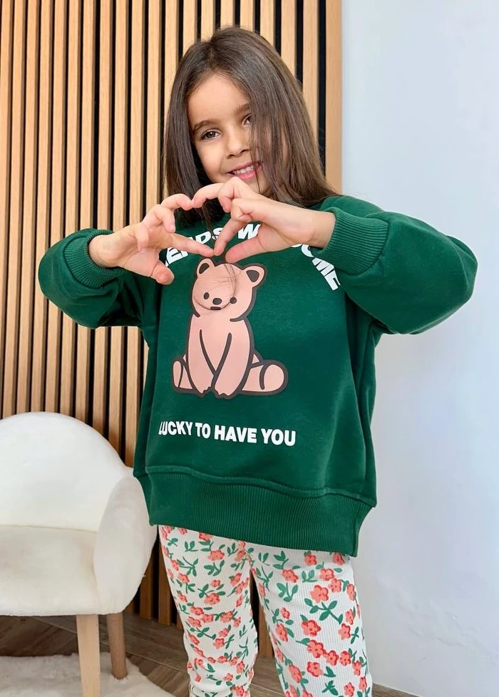 FRIENDS WELCOME Baskılı Kız Çocuk Sweatshirt ve Tayt Takım