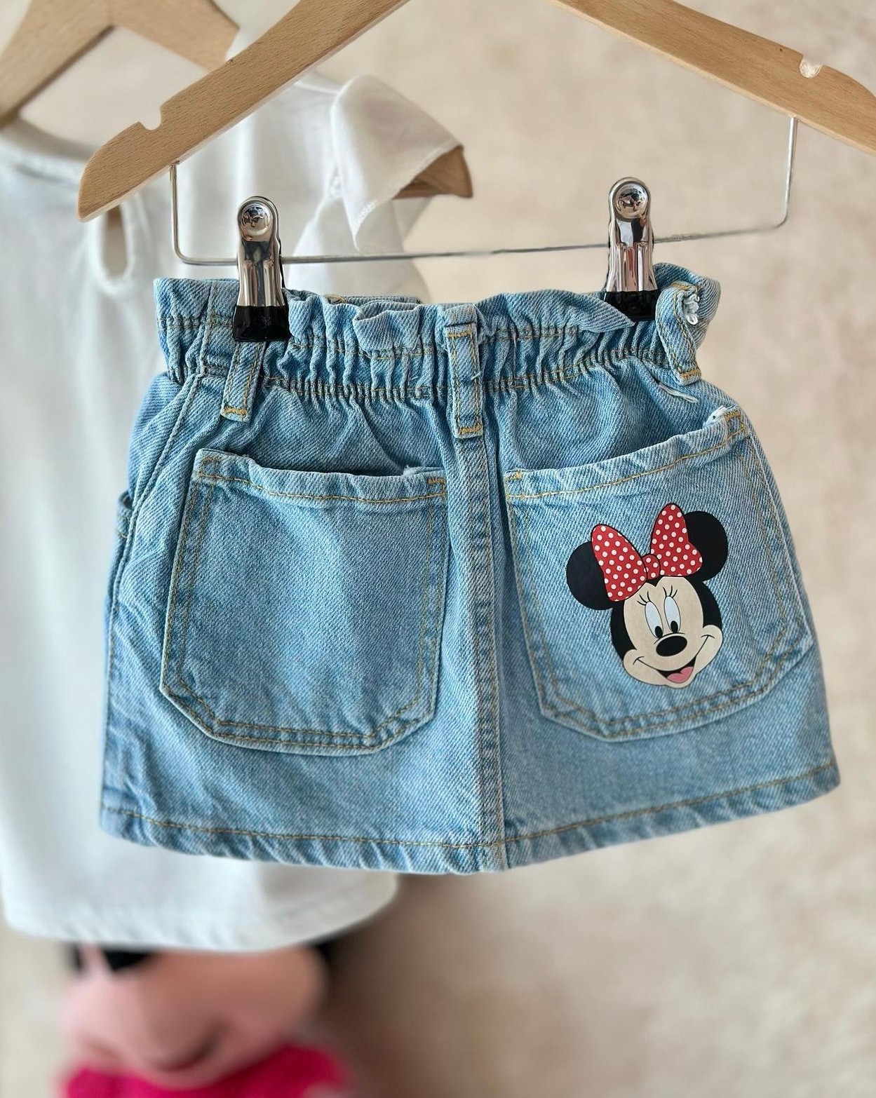 Minnie Baskılı Mini Denim Etek