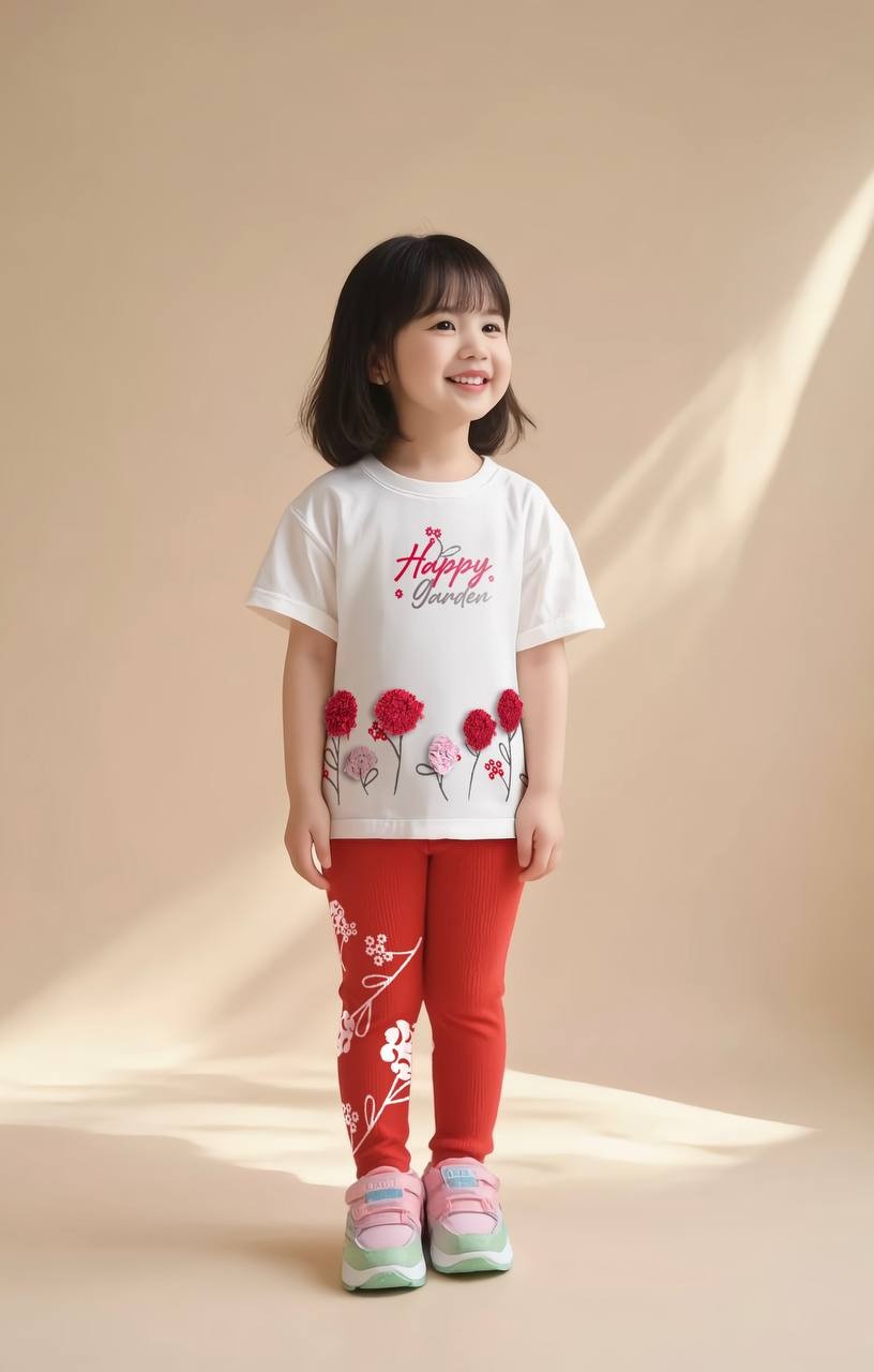 HAPPY GARDEN 3 Boyutlu Kız Çocuk T-Shirt ve Tayt Takım