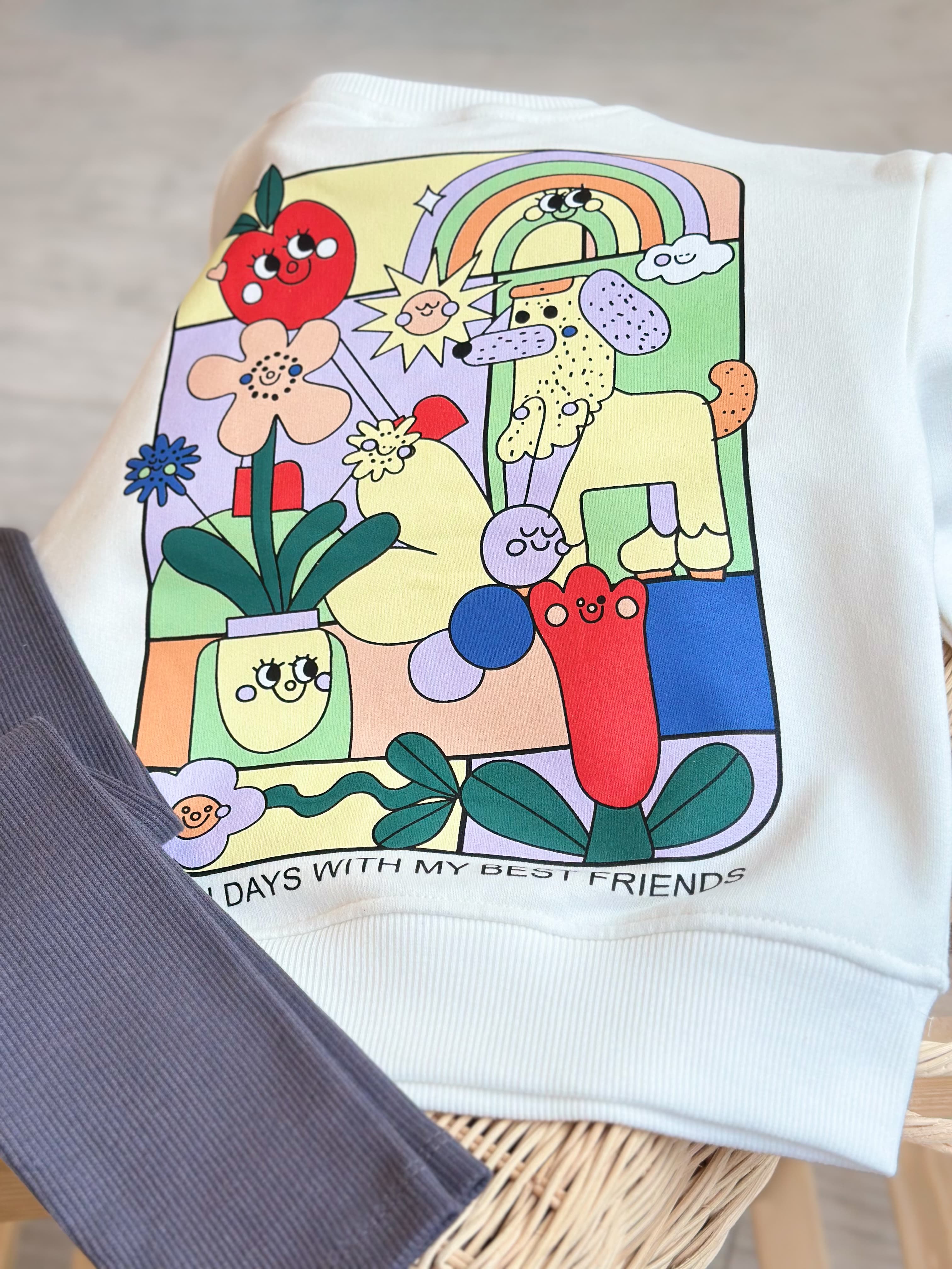 Fun Days Baskılı Kız Çocuk Sweatshirt ve Tayt Takım