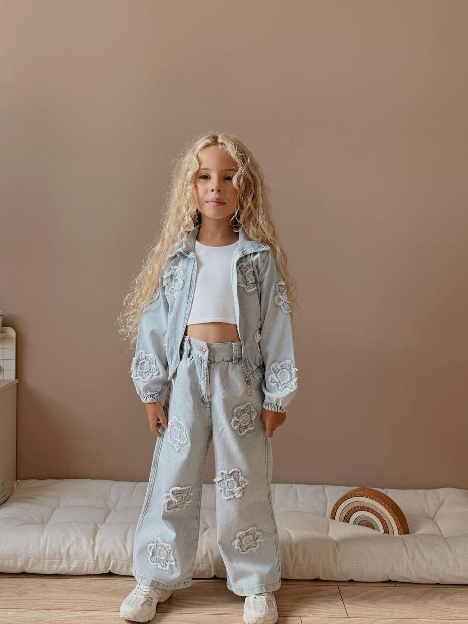 Çiçekli Denim Takım