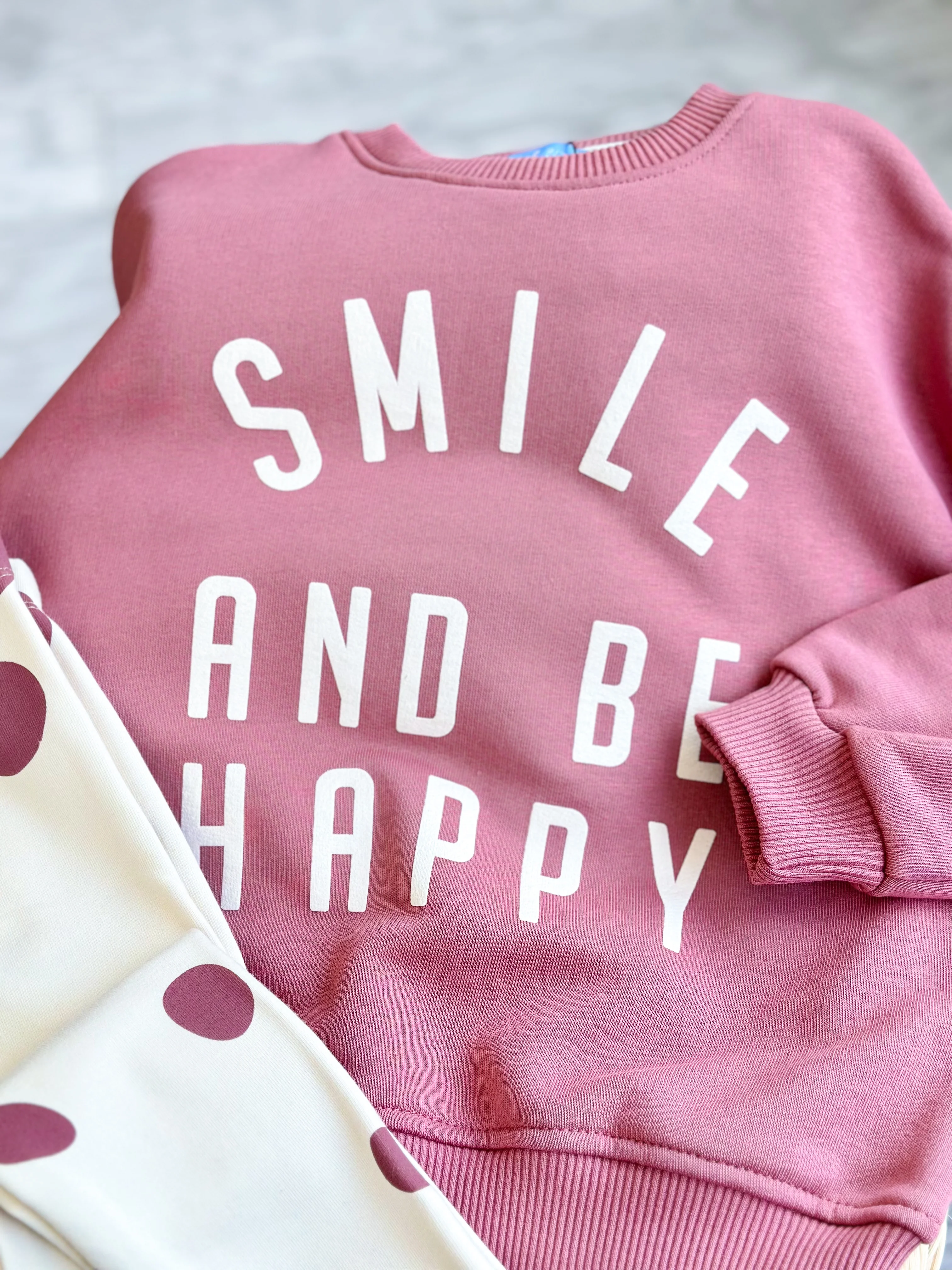 Smile And Be Happy Kız Çocuk Sweatshirt ve Tayt Takım