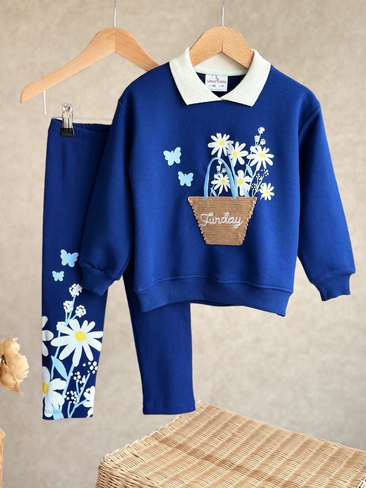 FUNDAY DAISY Pamuk Hasır Nakışlı Sweatshirt ve Tayt Takım
