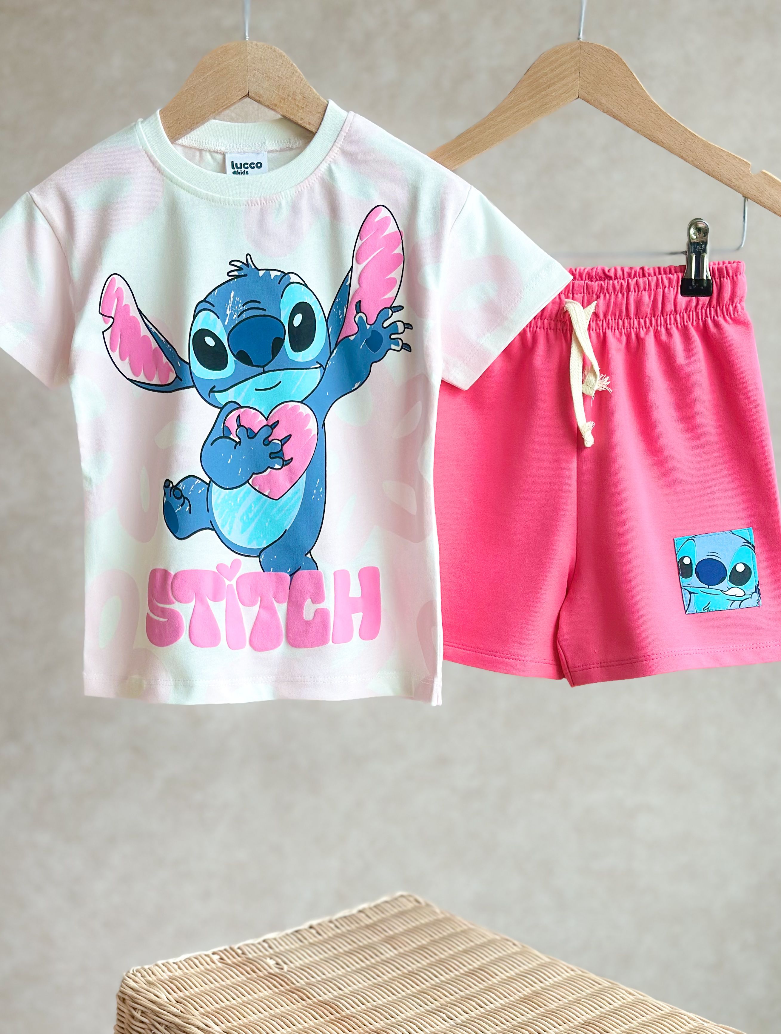 STITCH Kabartma Baskılı T-Shirt ve Şort Takım
