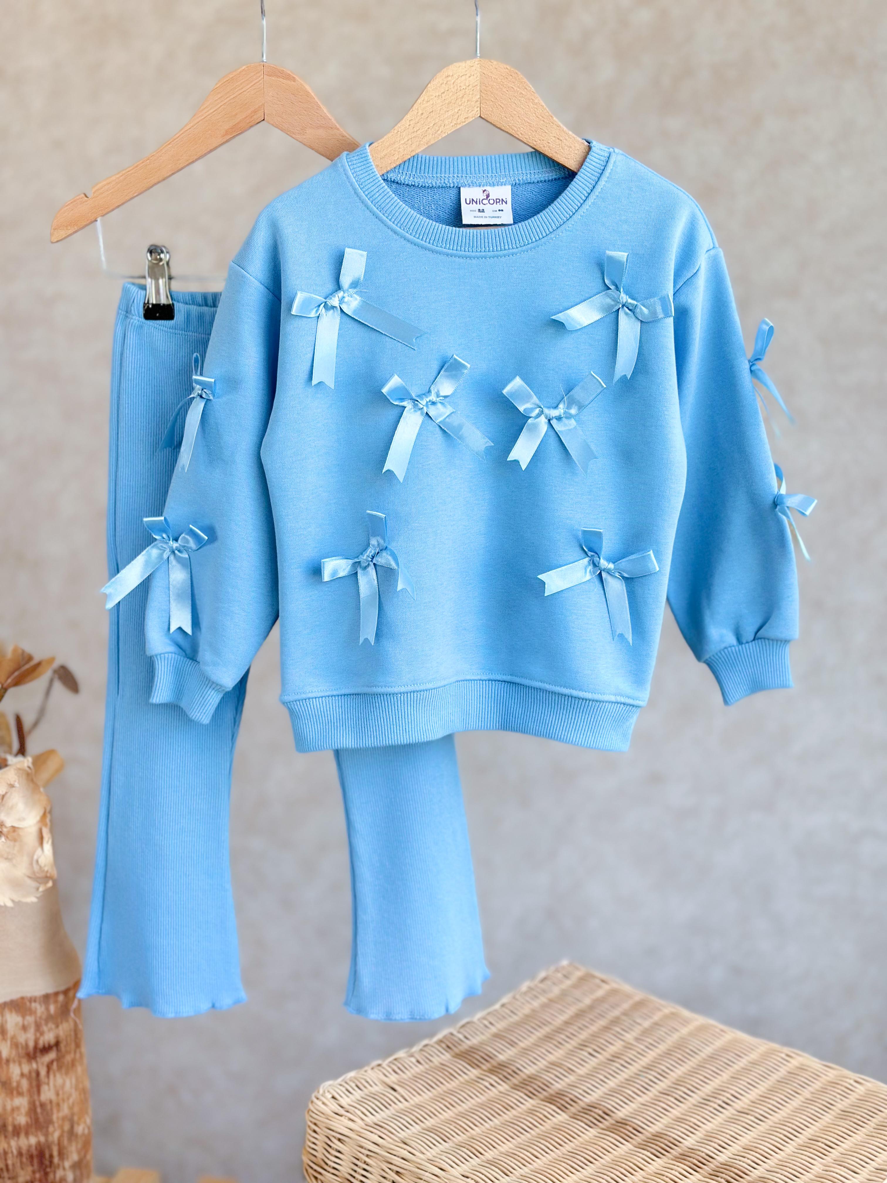 BLUE RIBBONY 3 Boyutlu Sweatshirt ve İspanyol Paça Tayt Takım