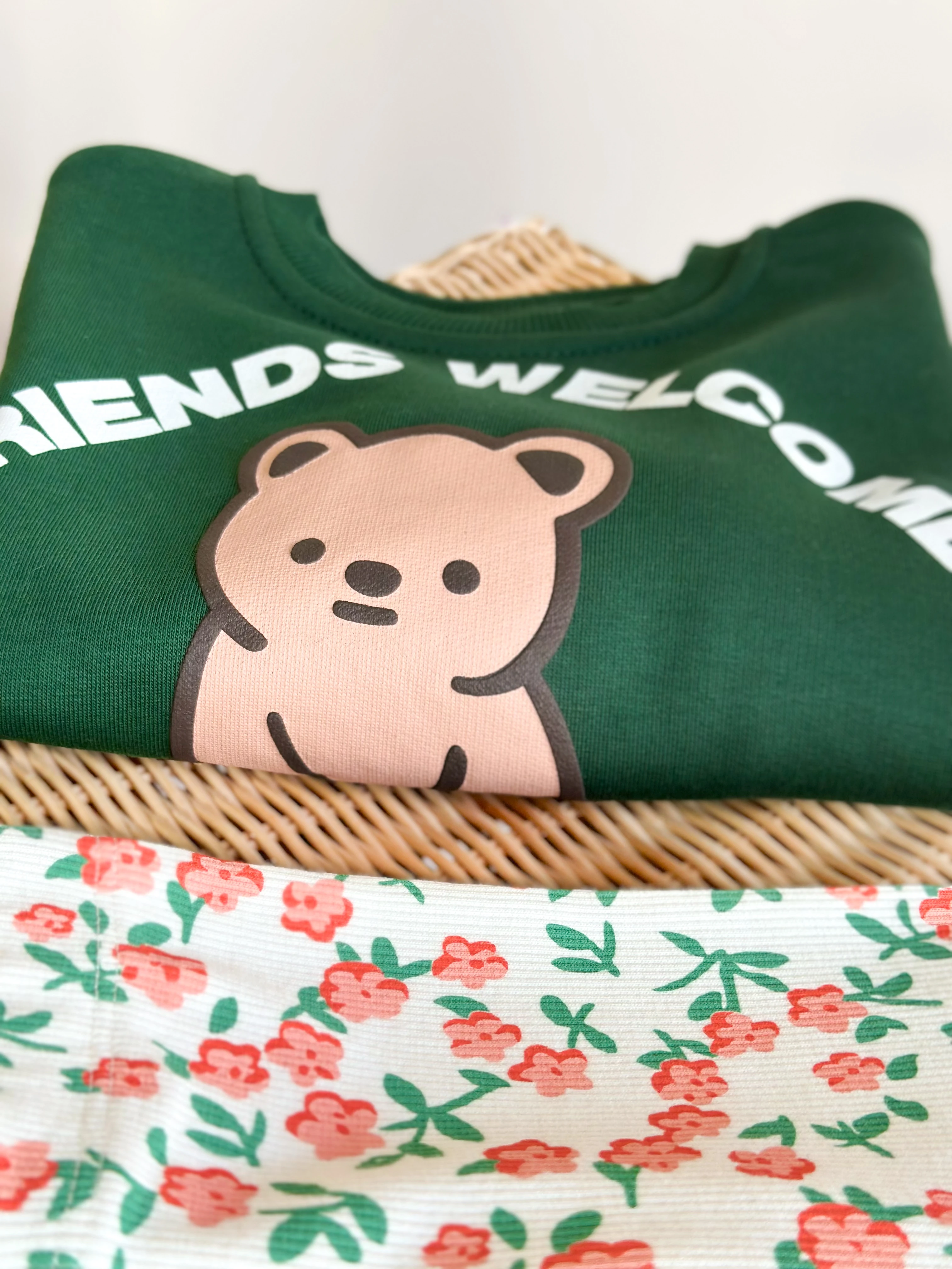 FRIENDS WELCOME Baskılı Kız Çocuk Sweatshirt ve Tayt Takım