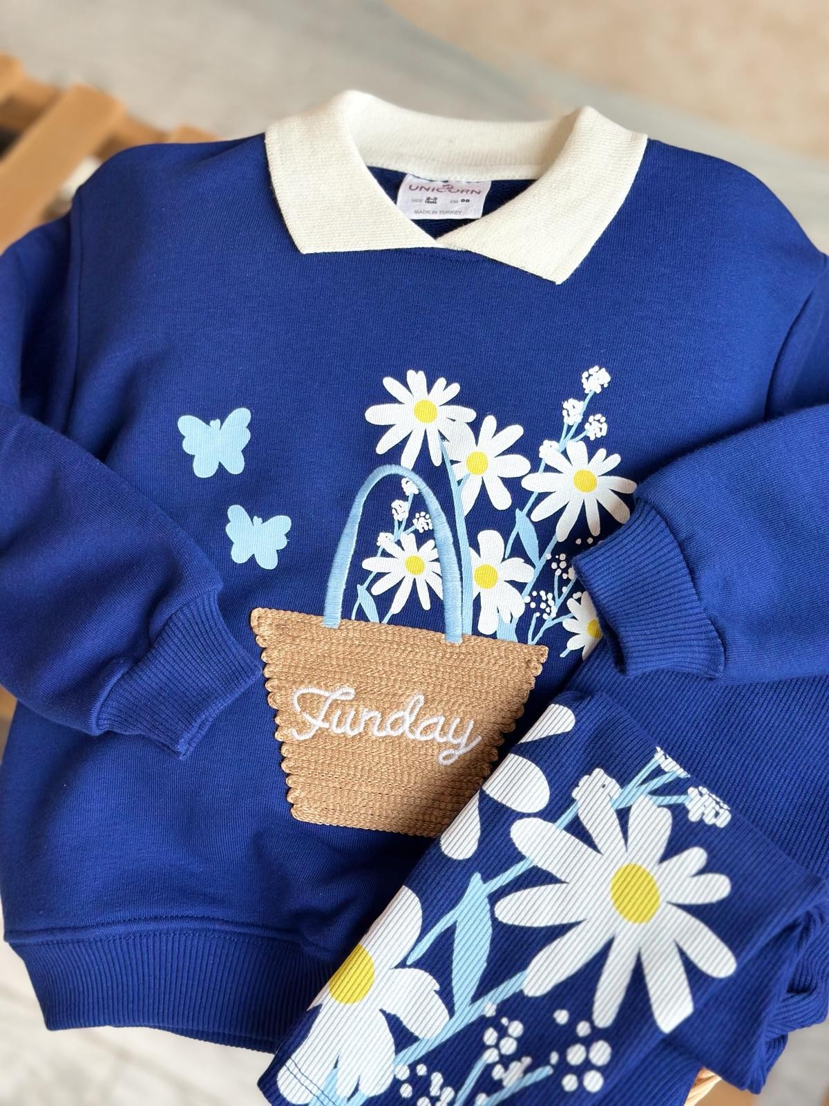 FUNDAY DAISY Pamuk Hasır Nakışlı Sweatshirt ve Tayt Takım
