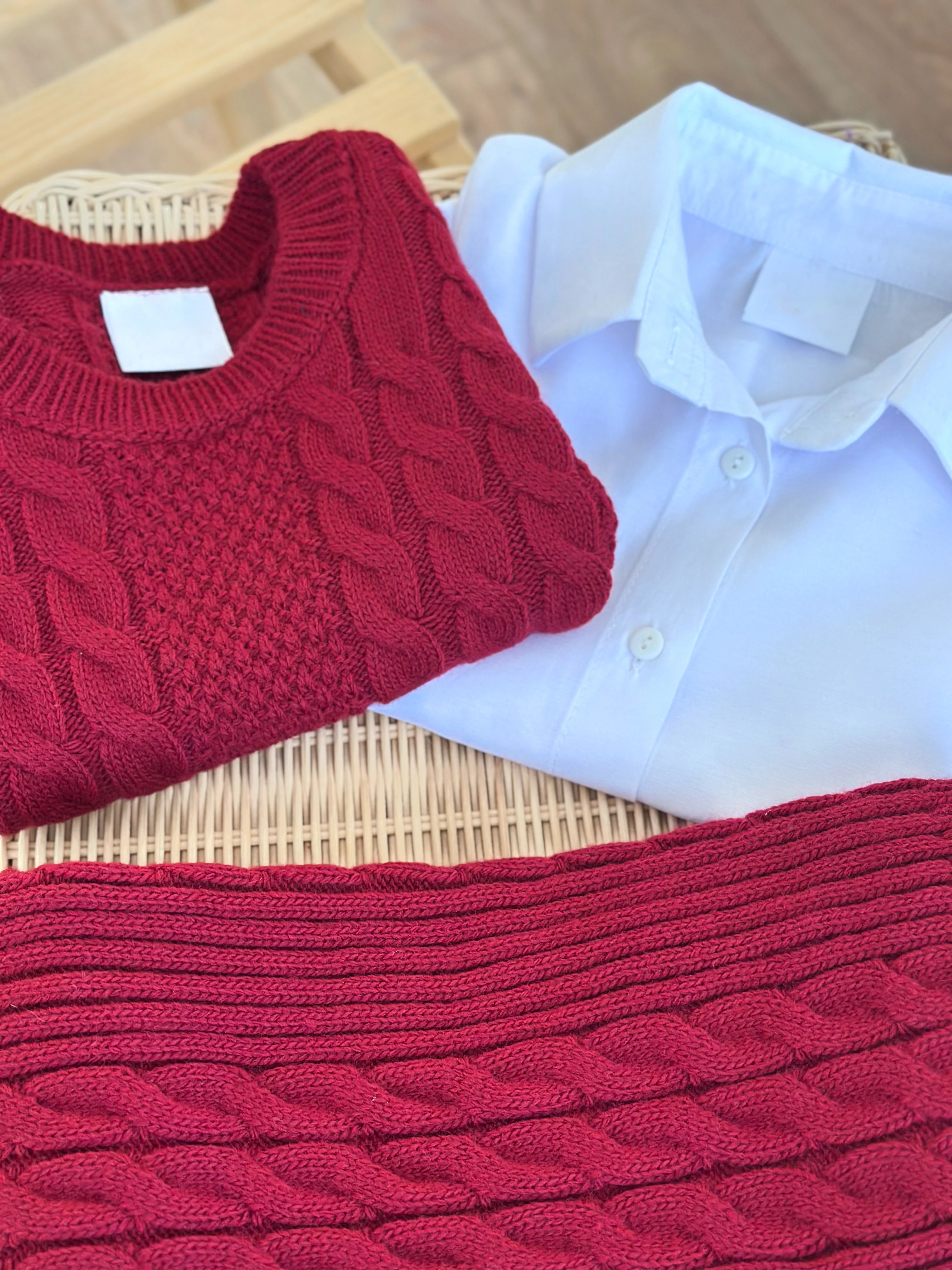 CHERRY LADY SARMAL Çizgi Detaylı Gerçek Gömlekli 3'lü Triko Kız Çocuk Takımı