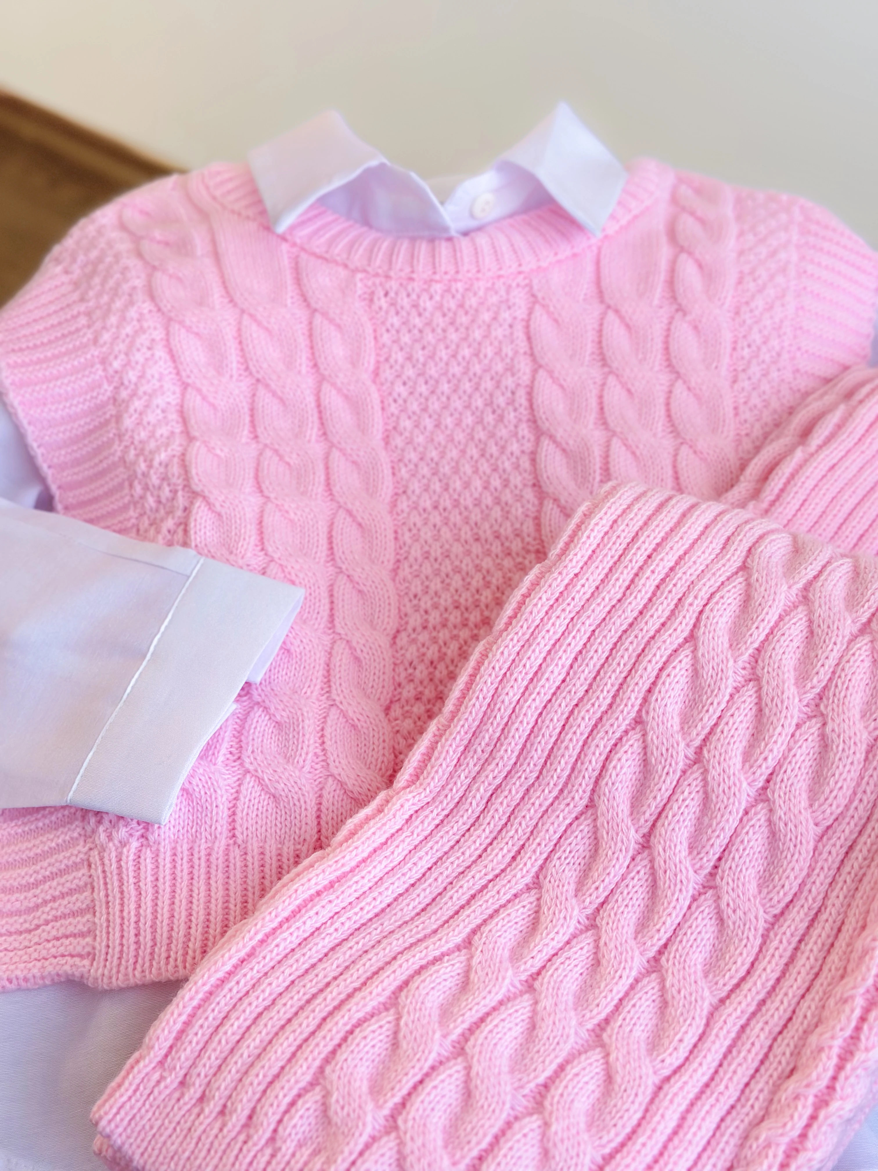 PINK LADY SARMAL Çizgi Detaylı Gerçek Gömlekli 3'lü Triko Kız Çocuk Takımı