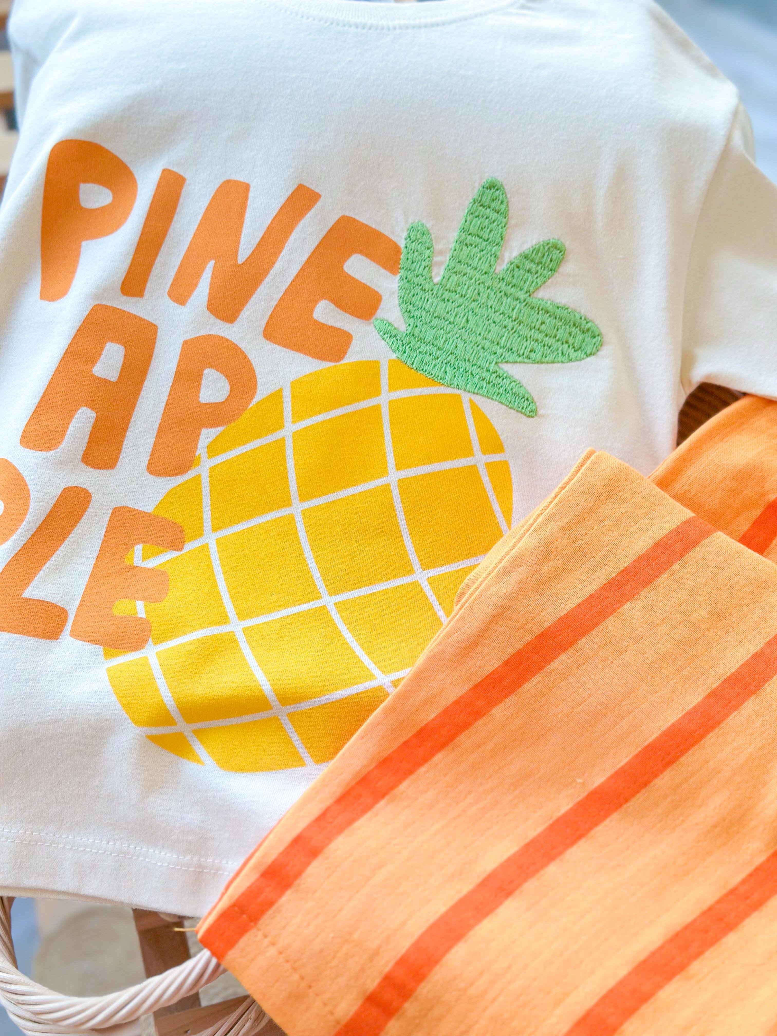 PINEAPPLE Kabartma Baskılı 3D T-Shirt ve Müslin Pantolon Takım
