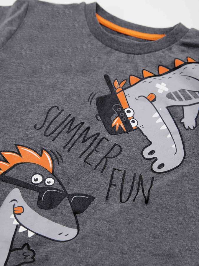 Summer Fun Erkek Çocuk Gri T-shirt Siyah Kapri Şort Yazlık Takım