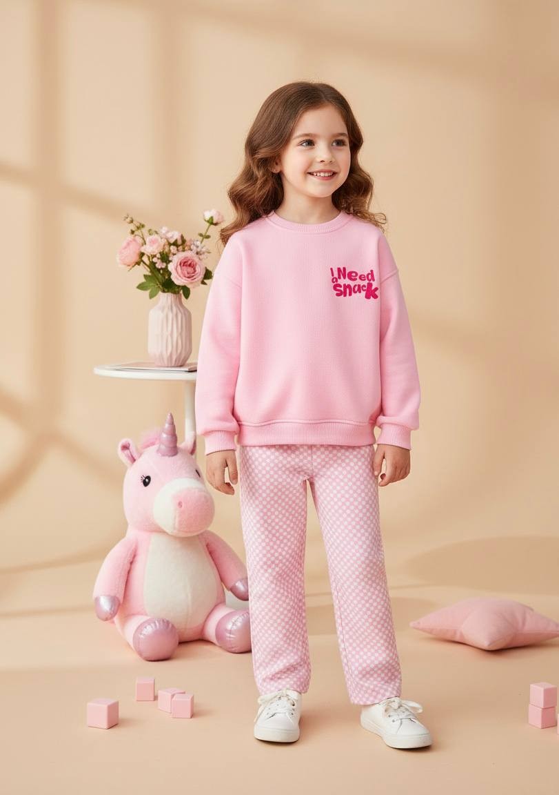 I NEED SNACK Sweatshirt ve Kot Dokuma Pantolon Takım