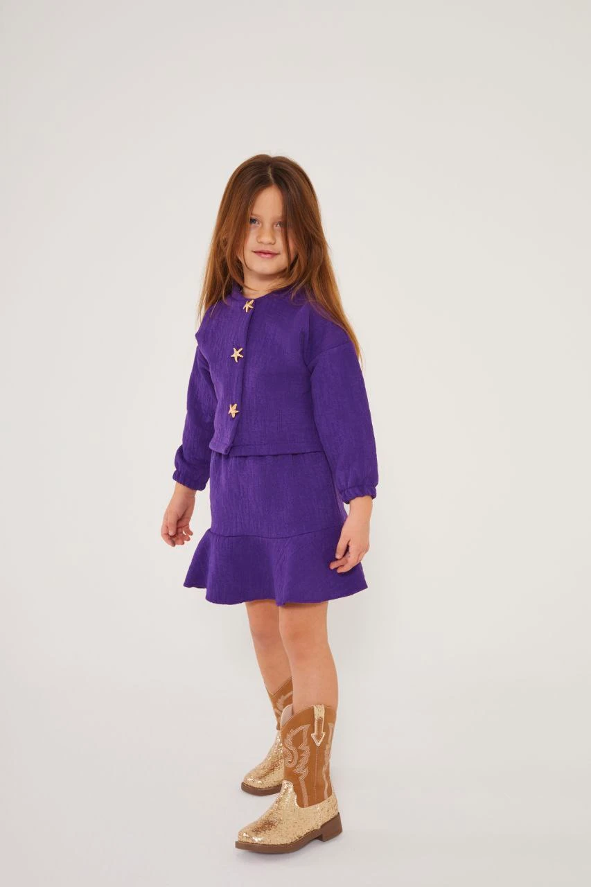 Yıldız Düğmeli Kız Çocuk Takım-Mor