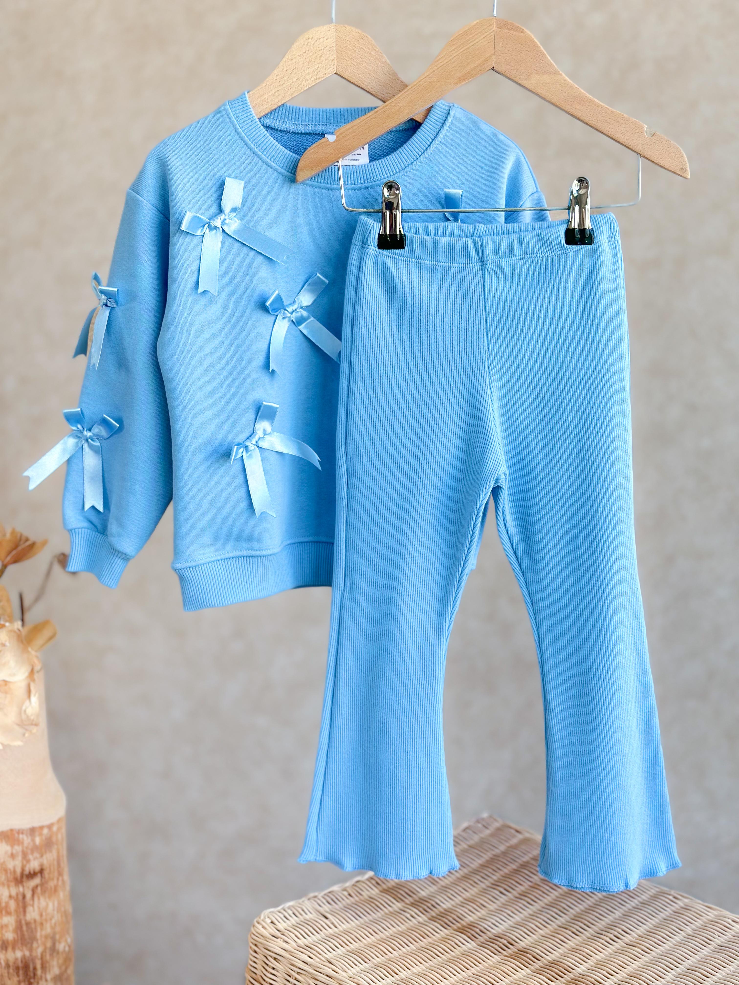 BLUE RIBBONY 3 Boyutlu Sweatshirt ve İspanyol Paça Tayt Takım