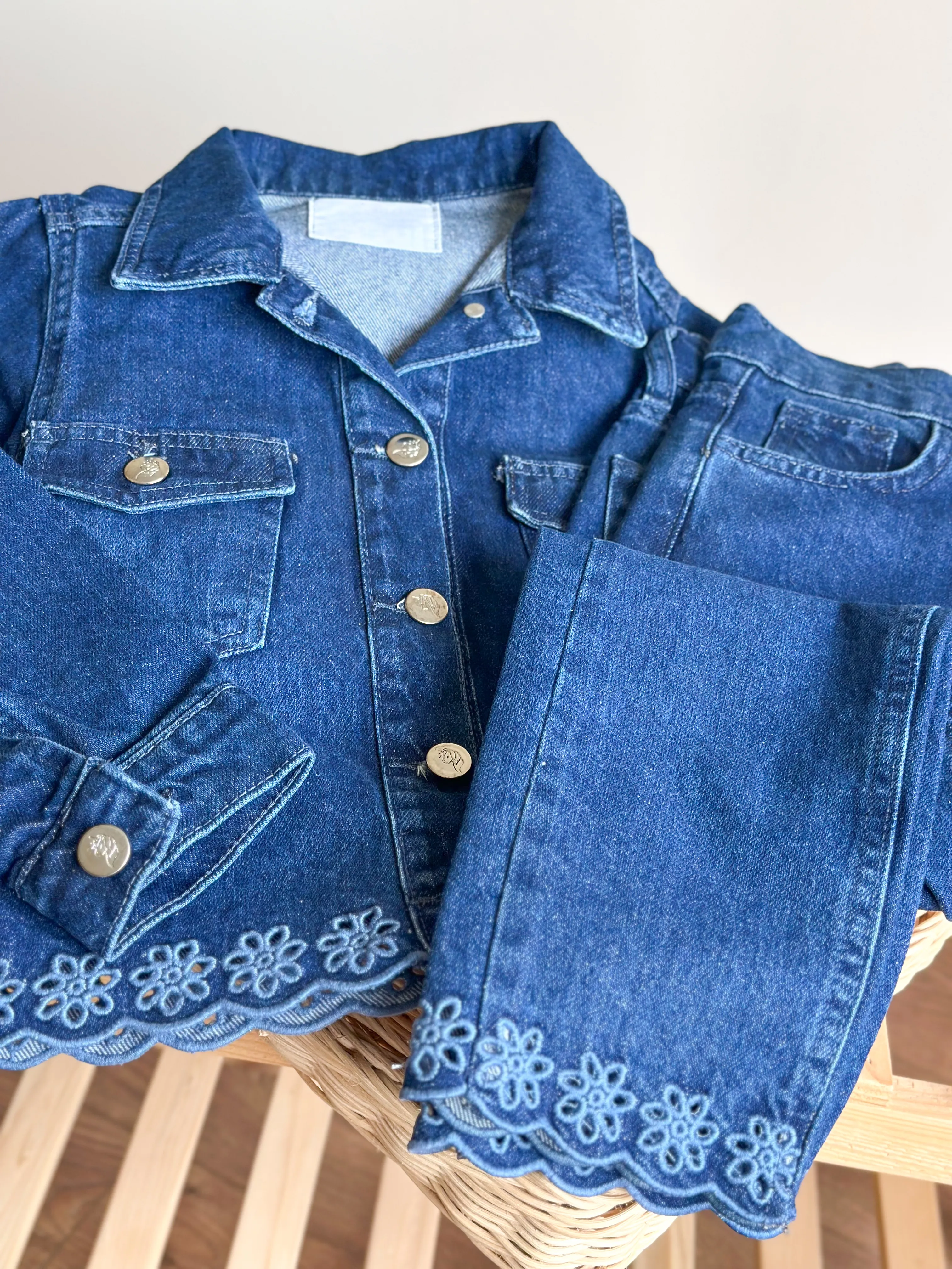 Yeni Sezon Nakış Detaytlı Kot Denim Takım