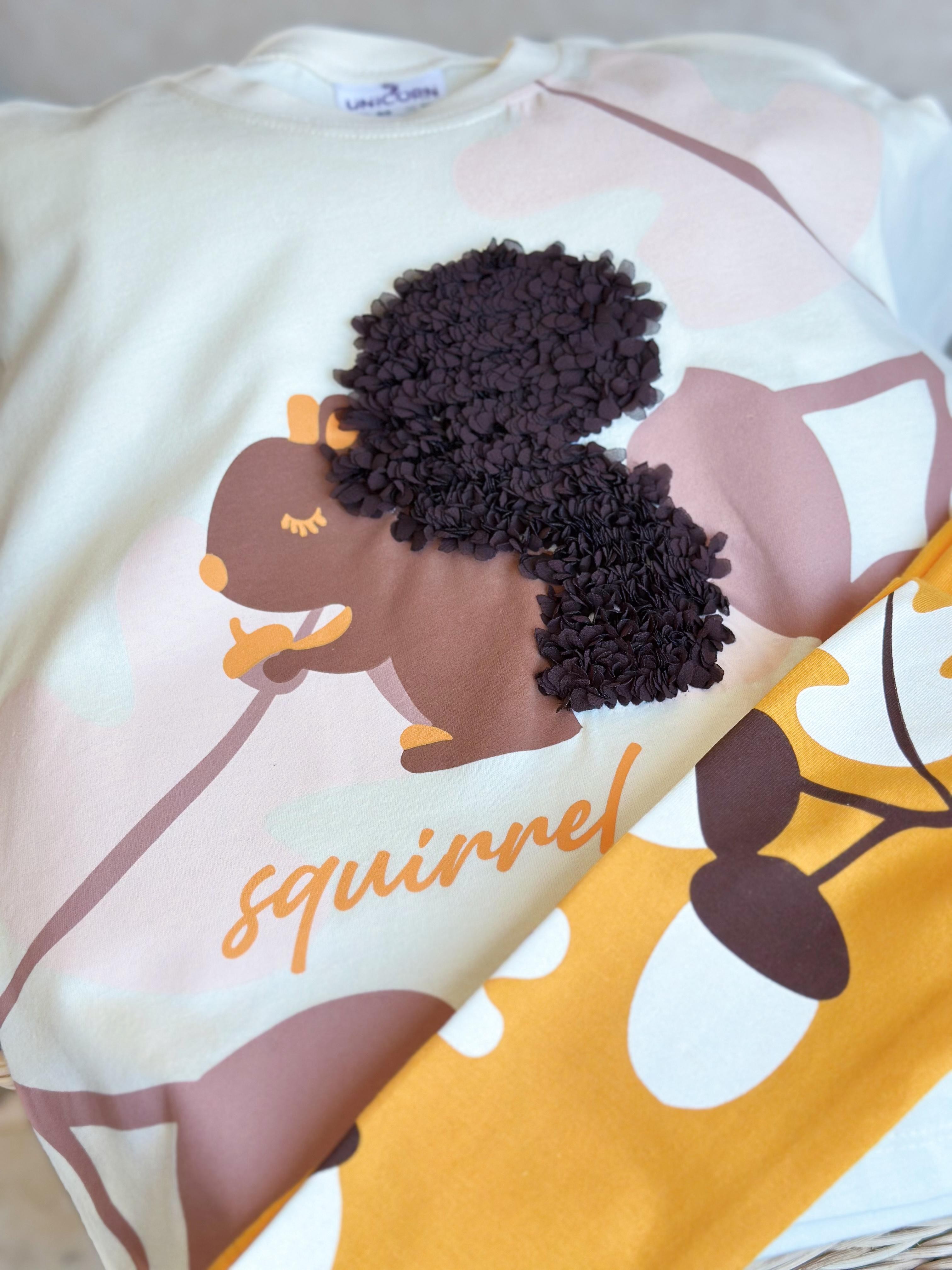 LITTLE SQUIRREL 3 Boyutlu Kız Çocuk T-Shirt ve Tayt Takım